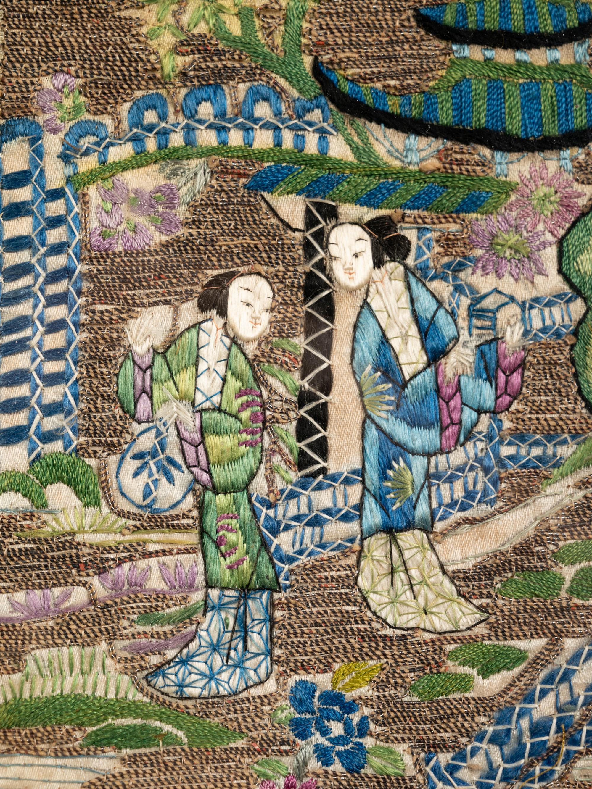 A Pair of Chinese Embroidered Silk Panels