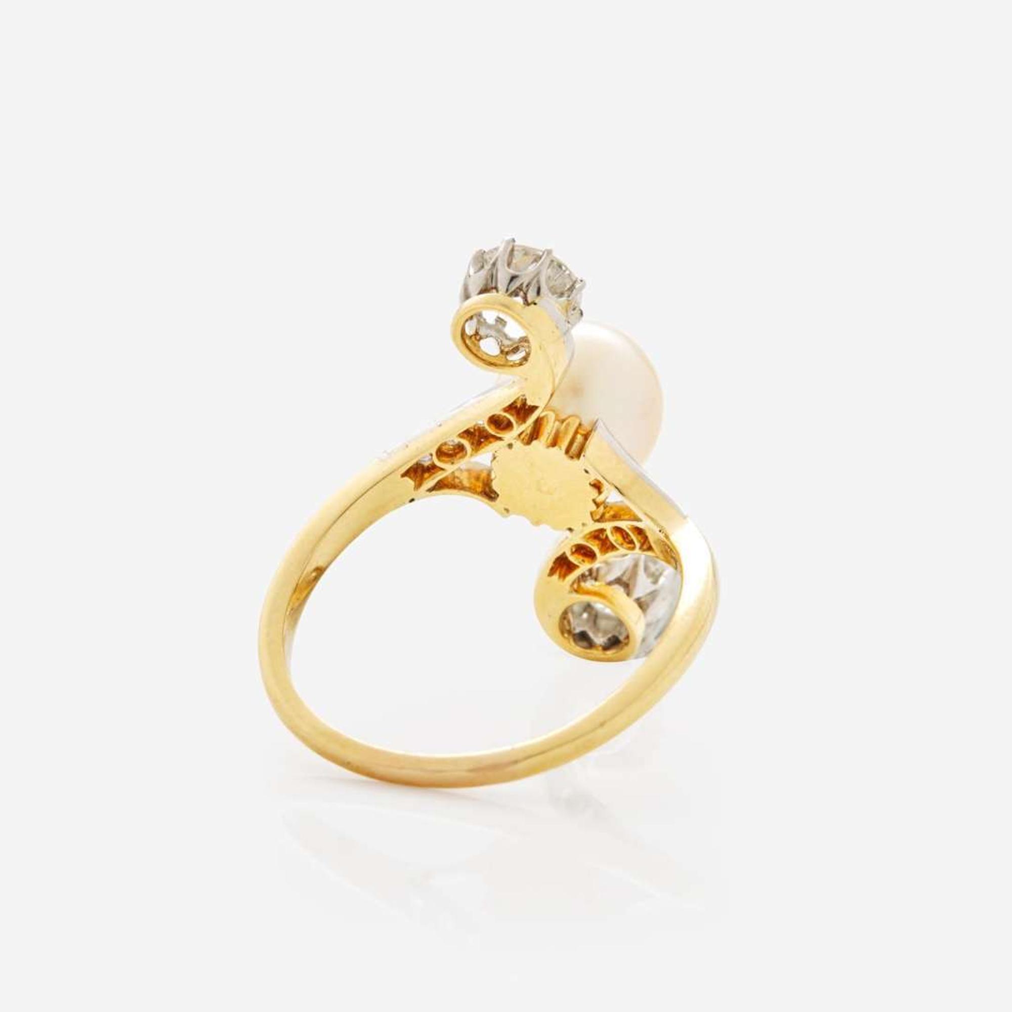 A Belle Epoque French 18K Gold, Platinum, Pearl, and Diamond Ring