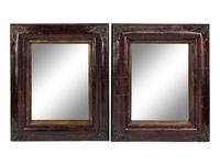 A Pair of Continental Metal Mounted Bark-Veneered Mirrors