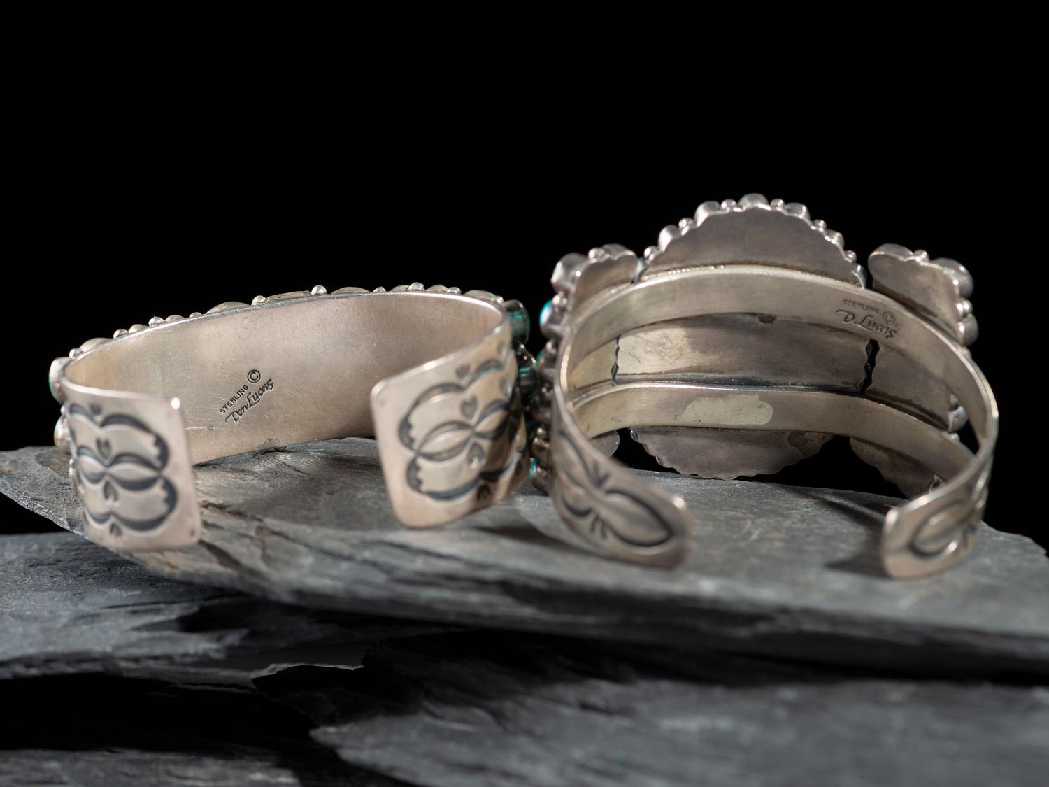 Southwestern-style Sterling Silver and Turquoise Cluster Cuff Bracelets