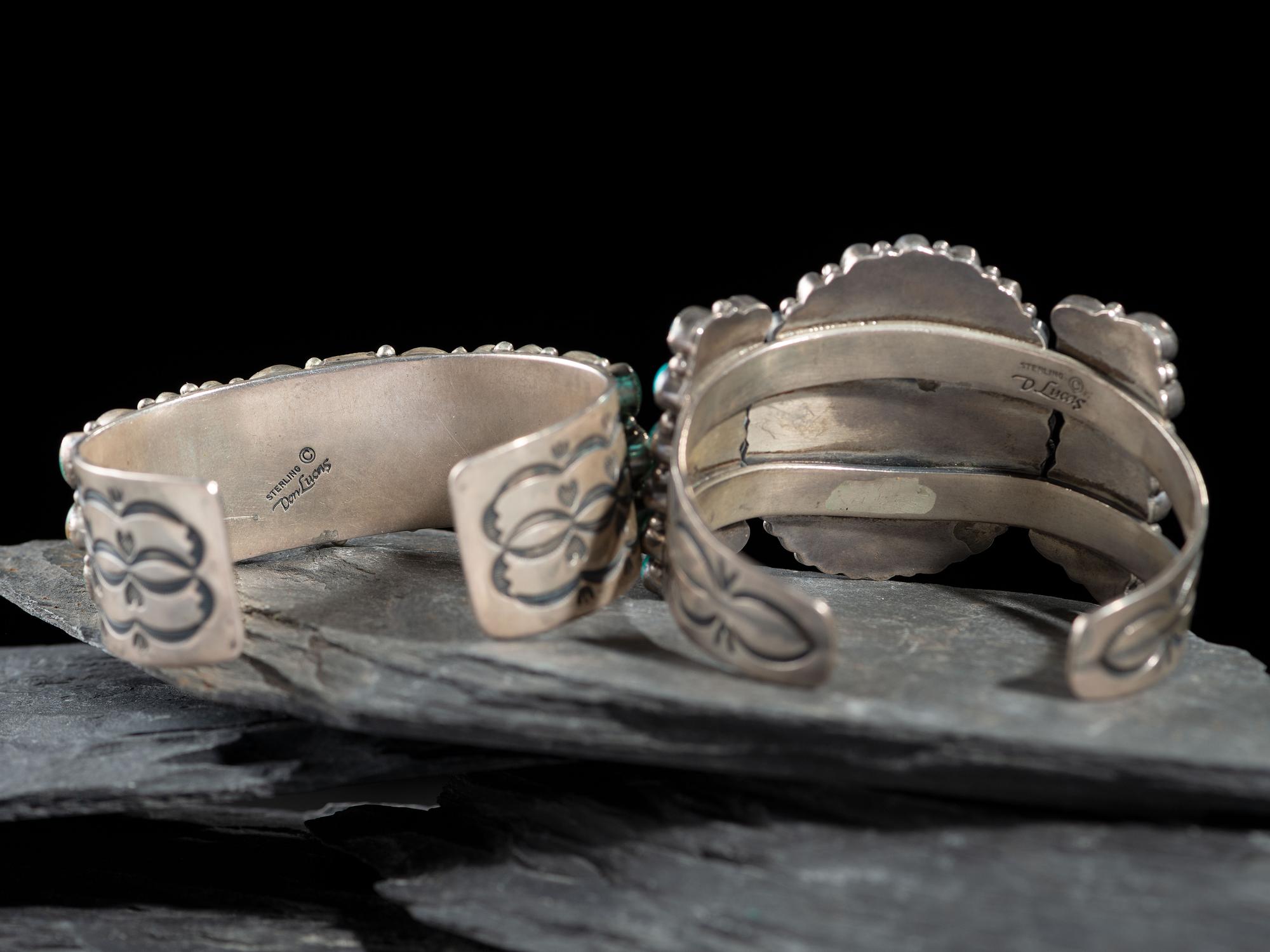 Southwestern-style Sterling Silver and Turquoise Cluster Cuff Bracelets