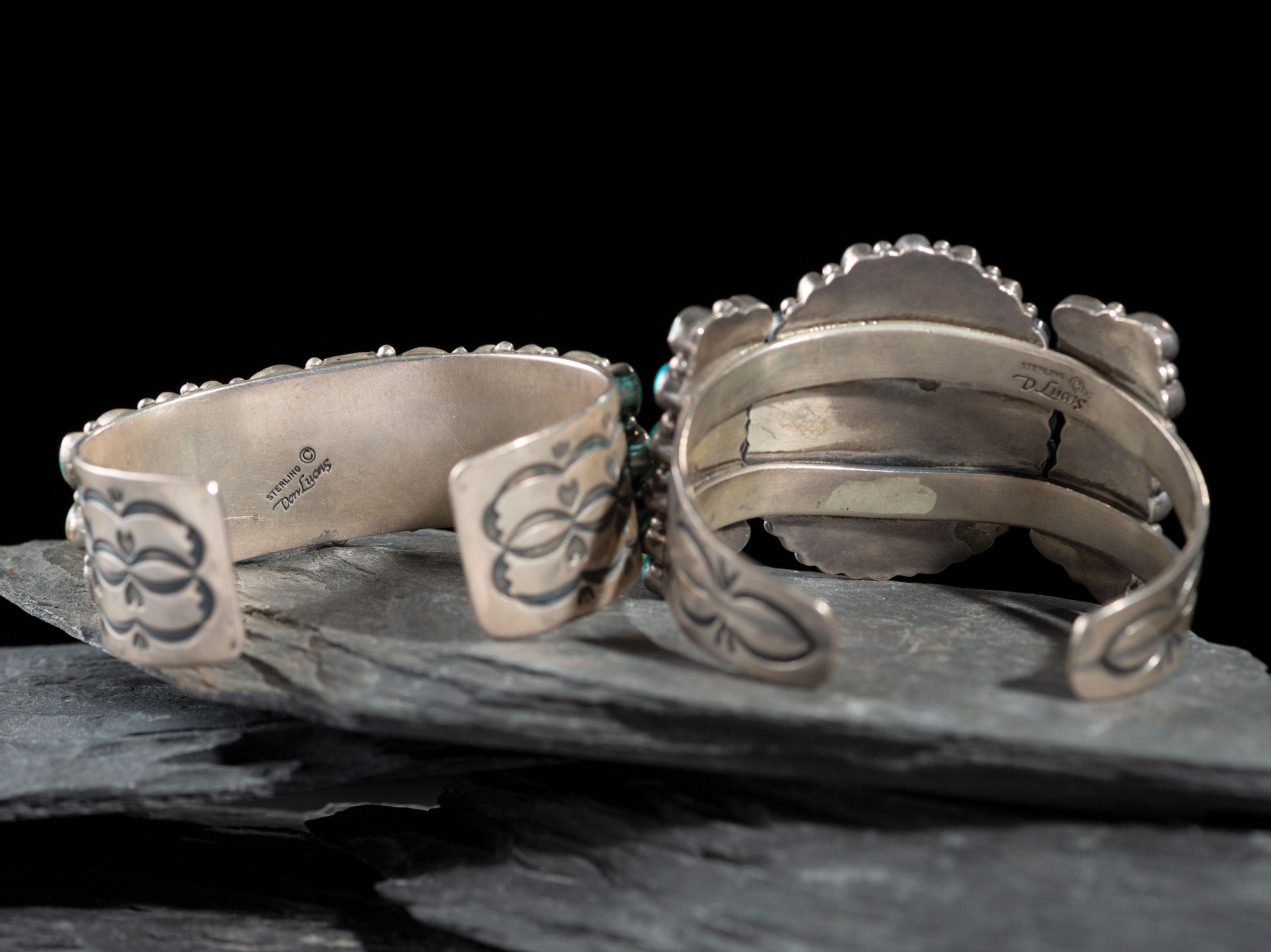 Southwestern-style Sterling Silver and Turquoise Cluster Cuff Bracelets
