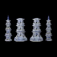 A Pair of Chinese Blue and White Porcelain Pagodas
