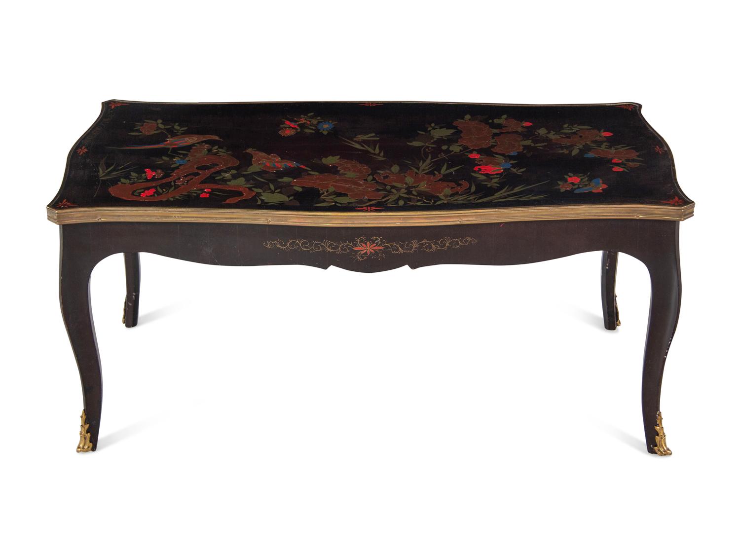 A Louis XV Style Gilt Bronze Mounted and Japanned Black Lacquer Low Table