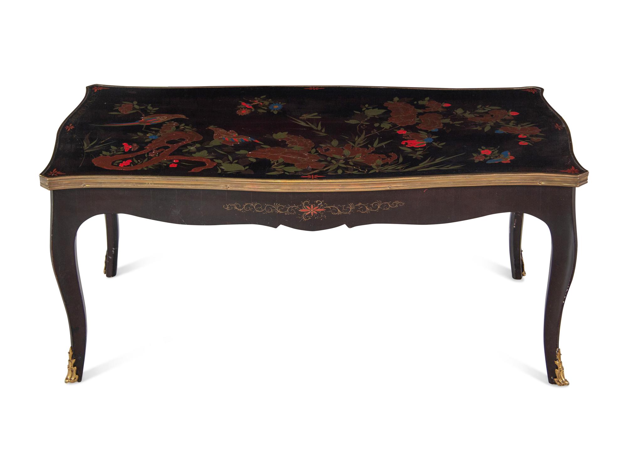 A Louis XV Style Gilt Bronze Mounted and Japanned Black Lacquer Low Table