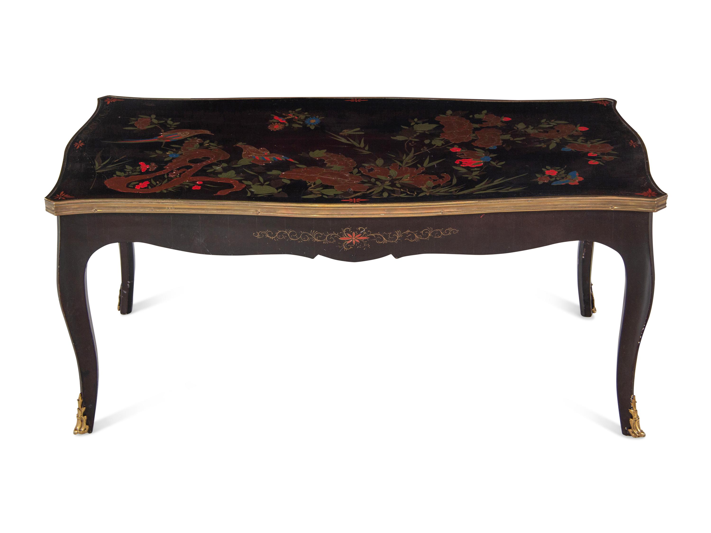 A Louis XV Style Gilt Bronze Mounted and Japanned Black Lacquer Low Table