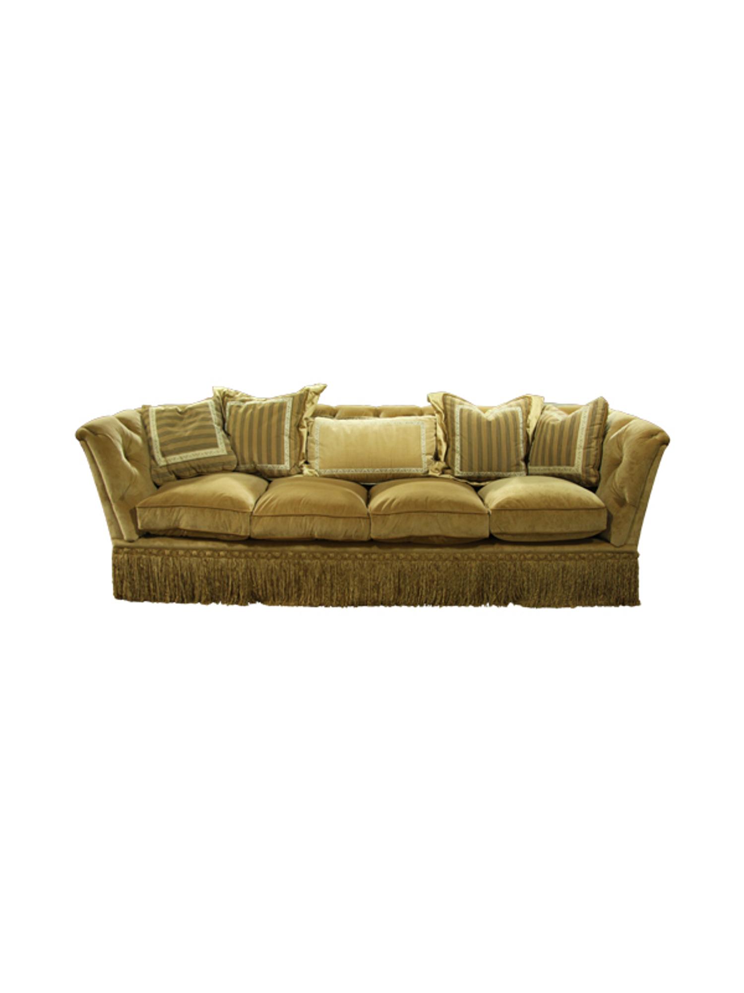 An Upholstered Sofa Height 34 x length 120 inches.