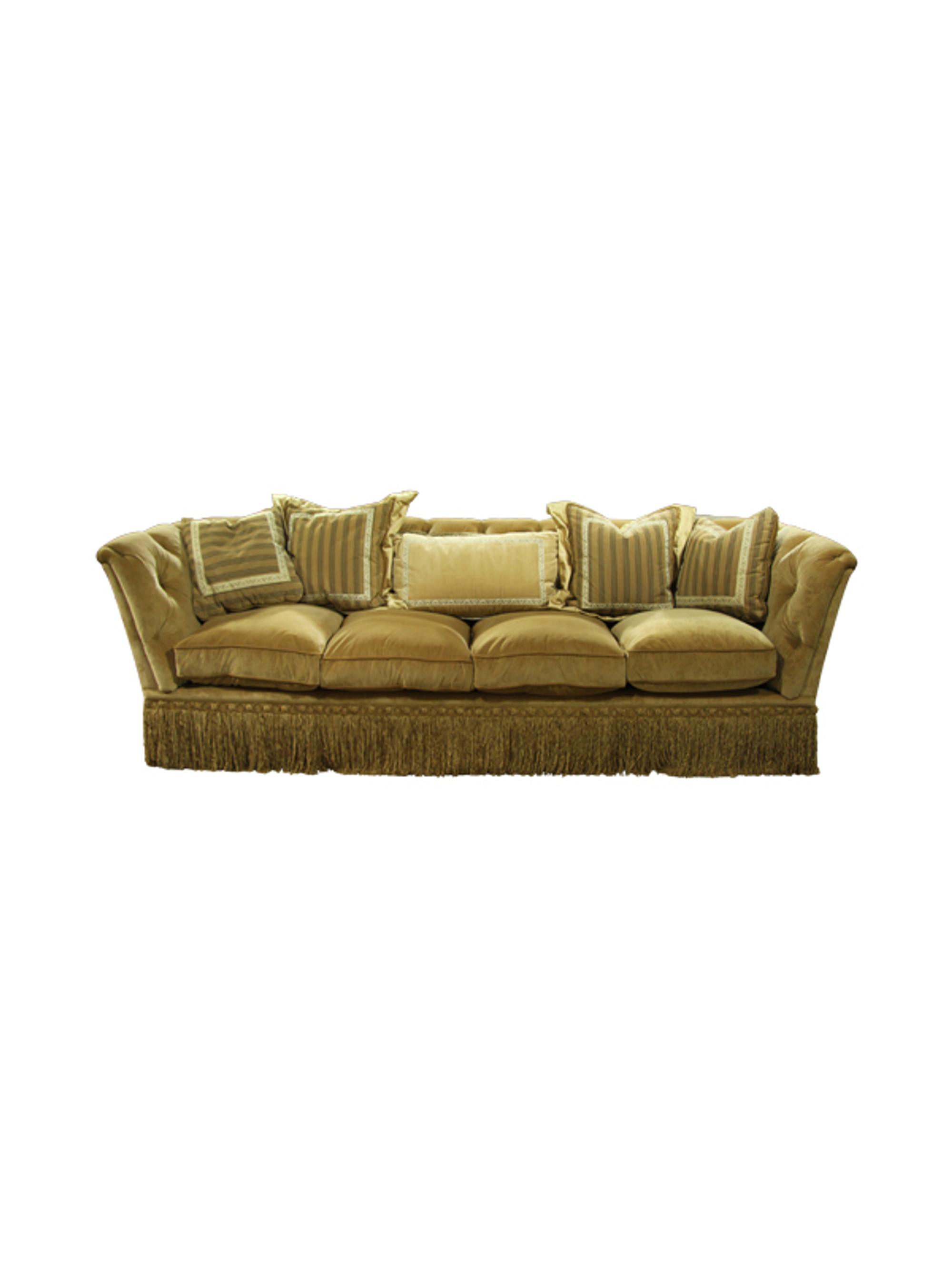 An Upholstered Sofa Height 34 x length 120 inches.