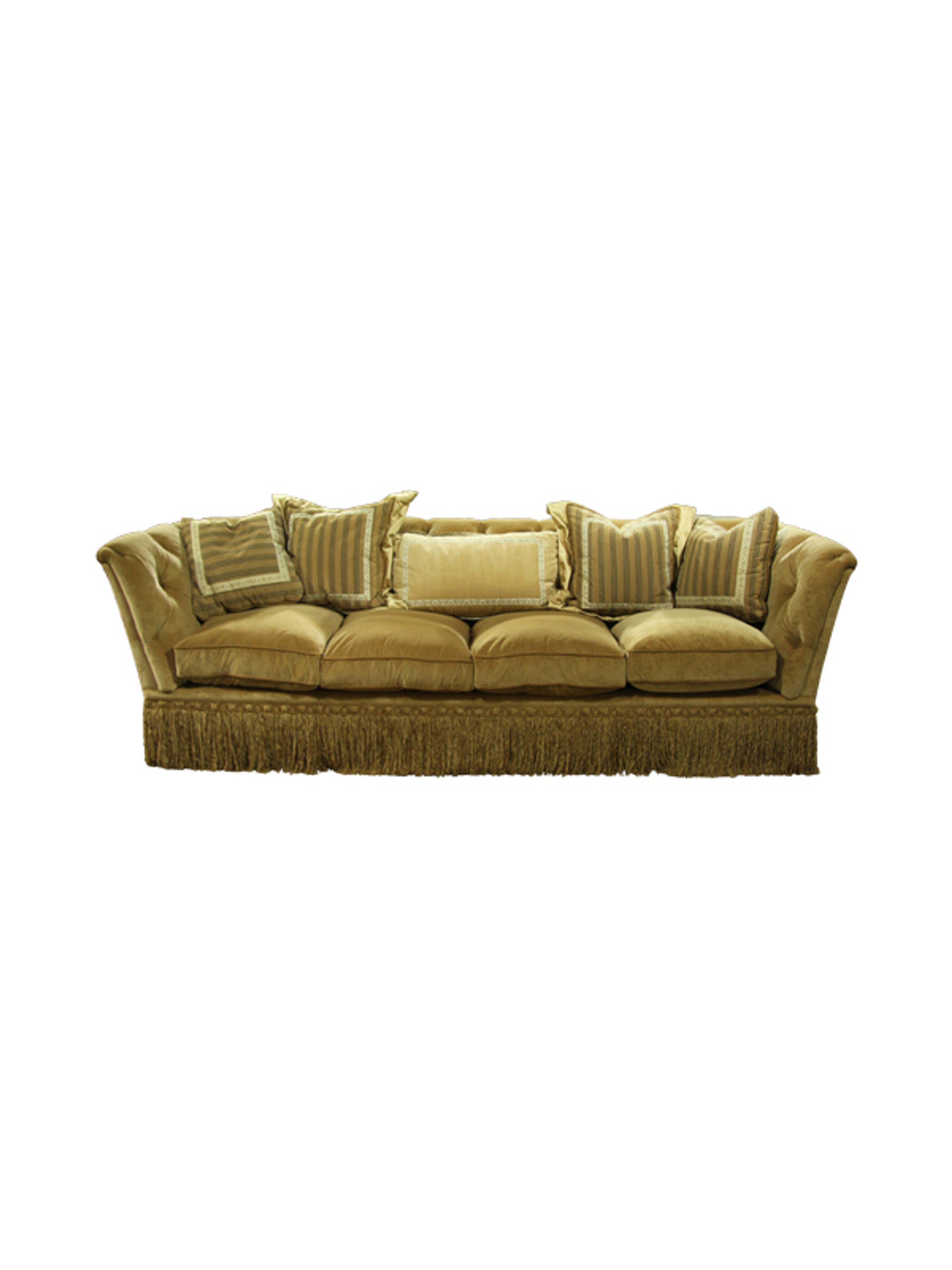 An Upholstered Sofa Height 34 x length 120 inches.