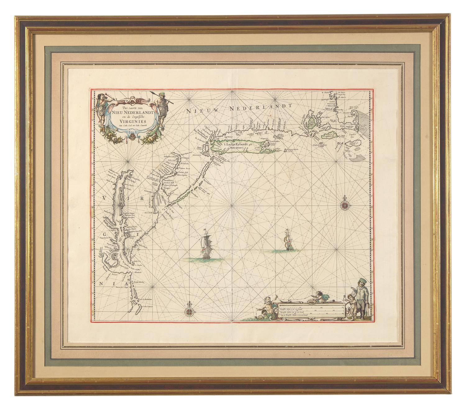 [Maps & Atlases] (Goos, Pieter). Pas caerte van Nieu Nederlandt en de Engelsche Virginies van Cabo Cod tot Cabo Canrick