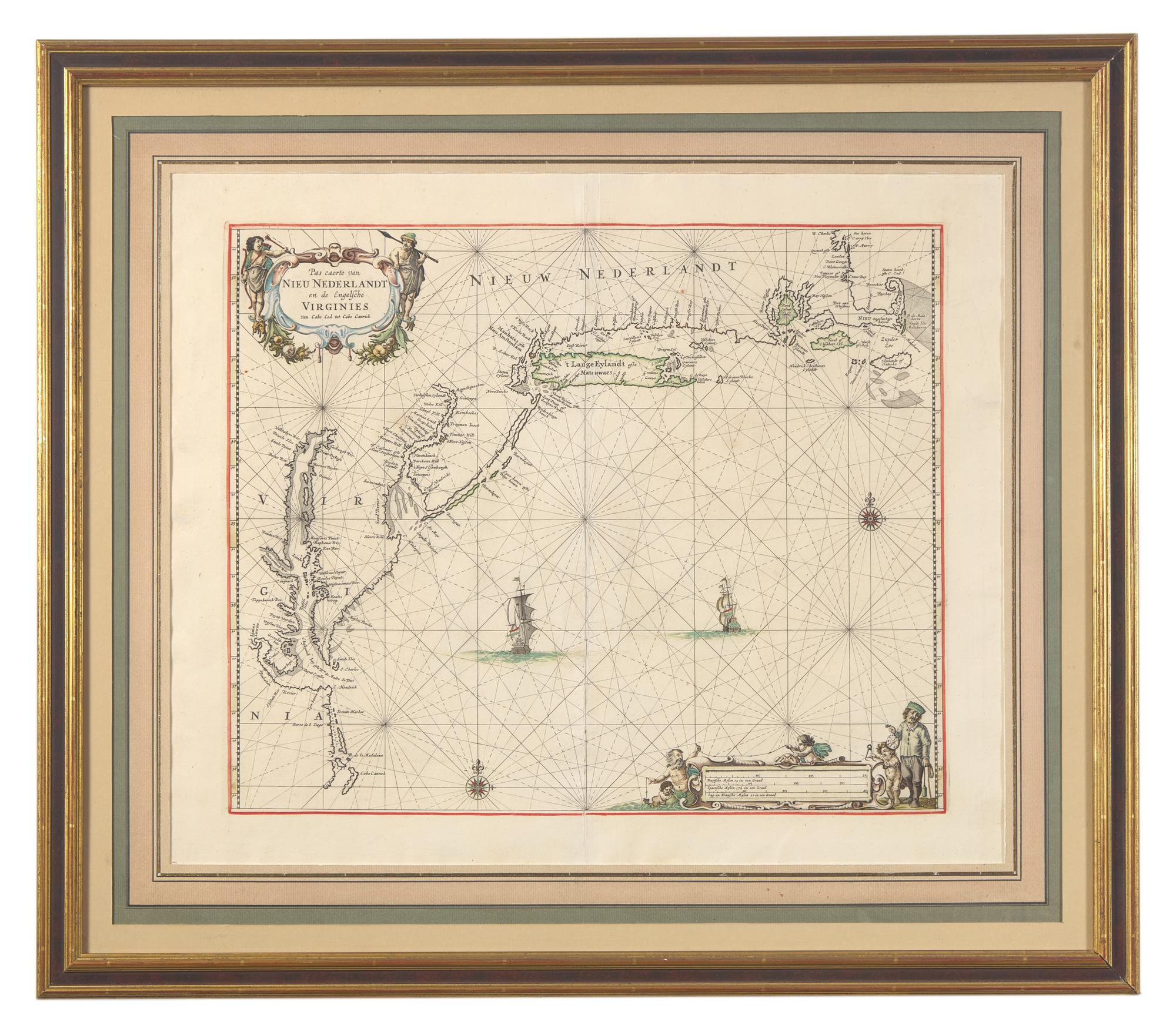 [Maps & Atlases] (Goos, Pieter). Pas caerte van Nieu Nederlandt en de Engelsche Virginies van Cabo Cod tot Cabo Canrick