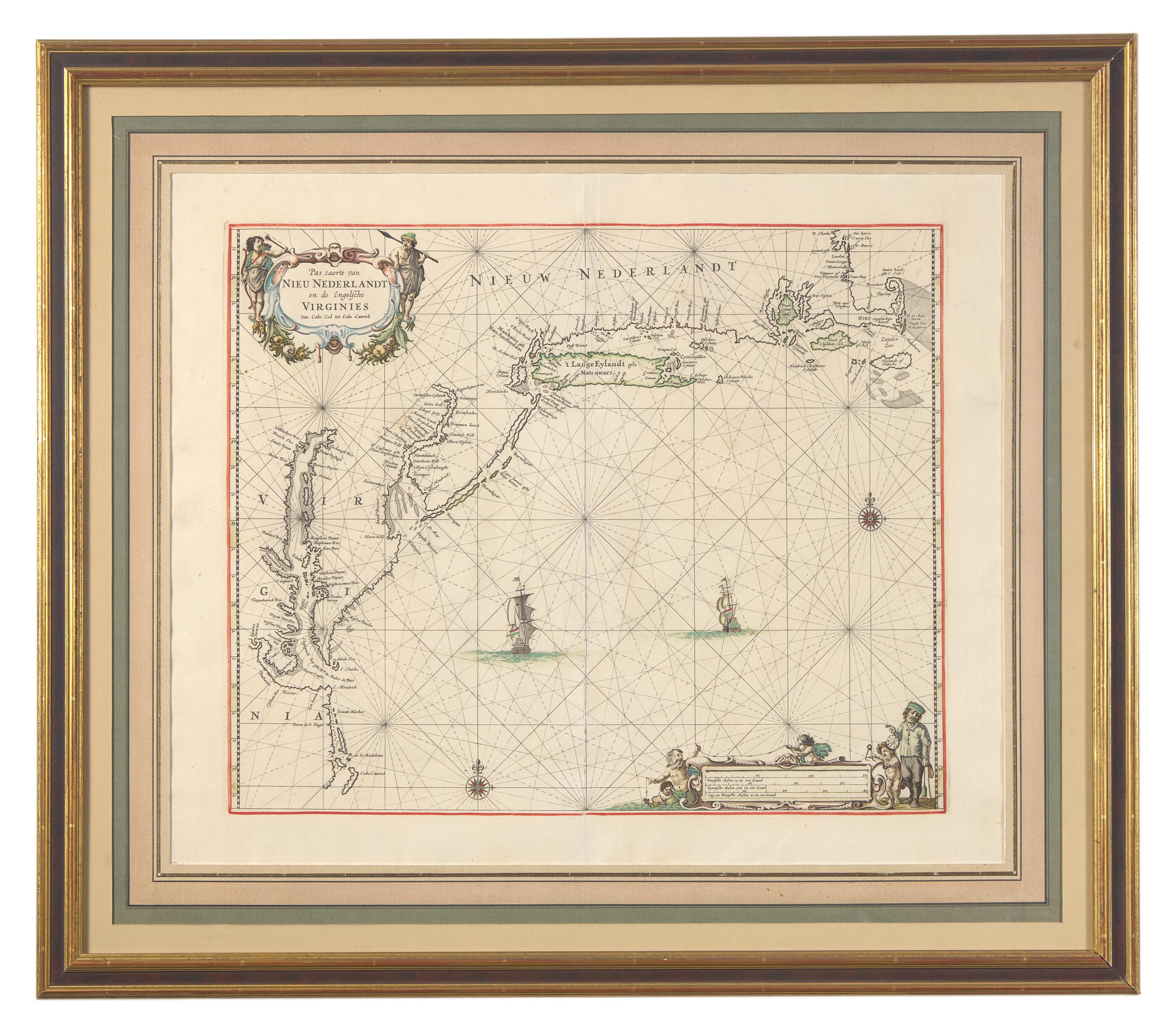 [Maps & Atlases] (Goos, Pieter). Pas caerte van Nieu Nederlandt en de Engelsche Virginies van Cabo Cod tot Cabo Canrick