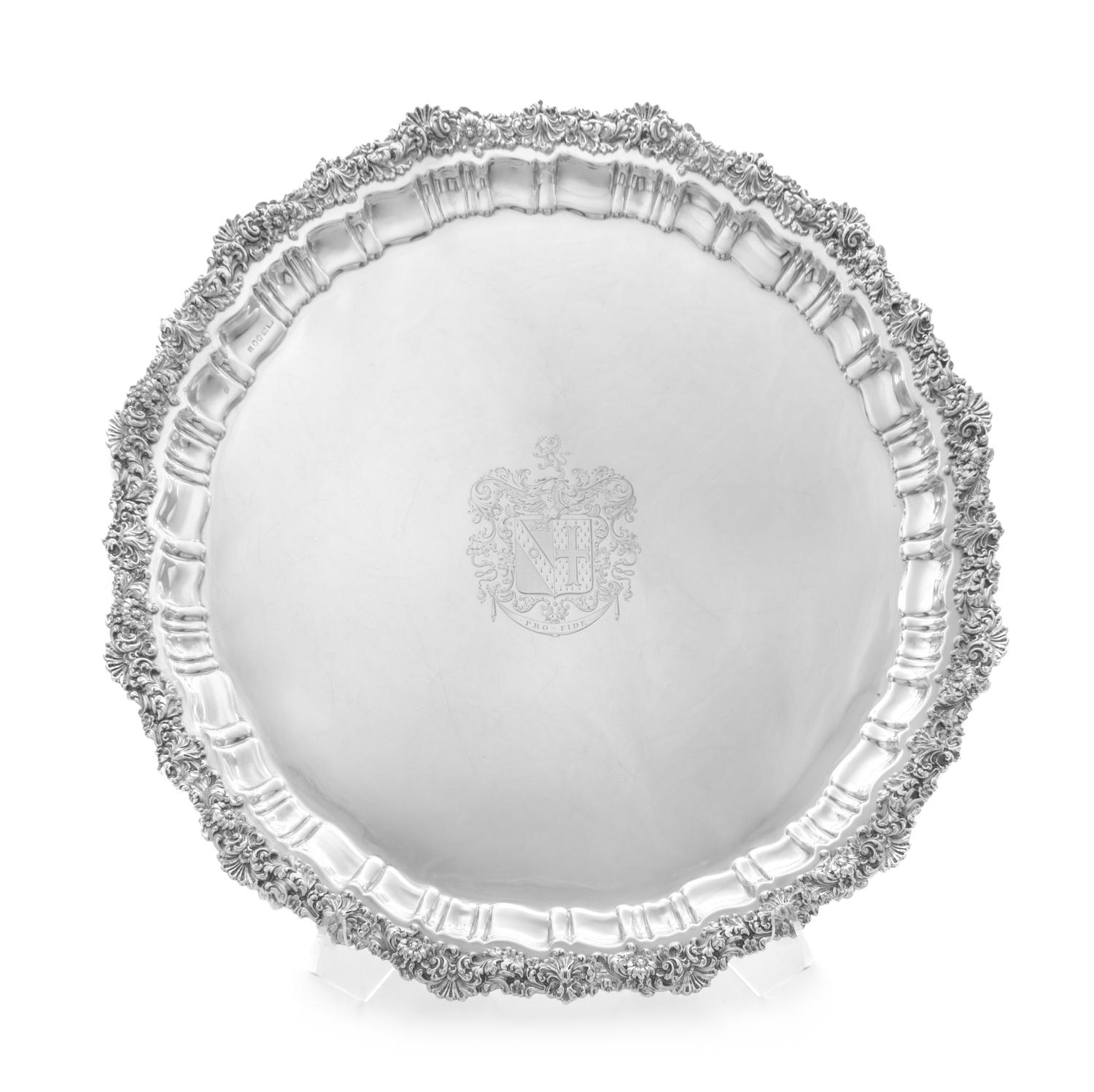 A George III Silver Salver, John Watson, Sheffield, 1820, the undulating rim worked to show rocaille, volutes and floral decoration, ce