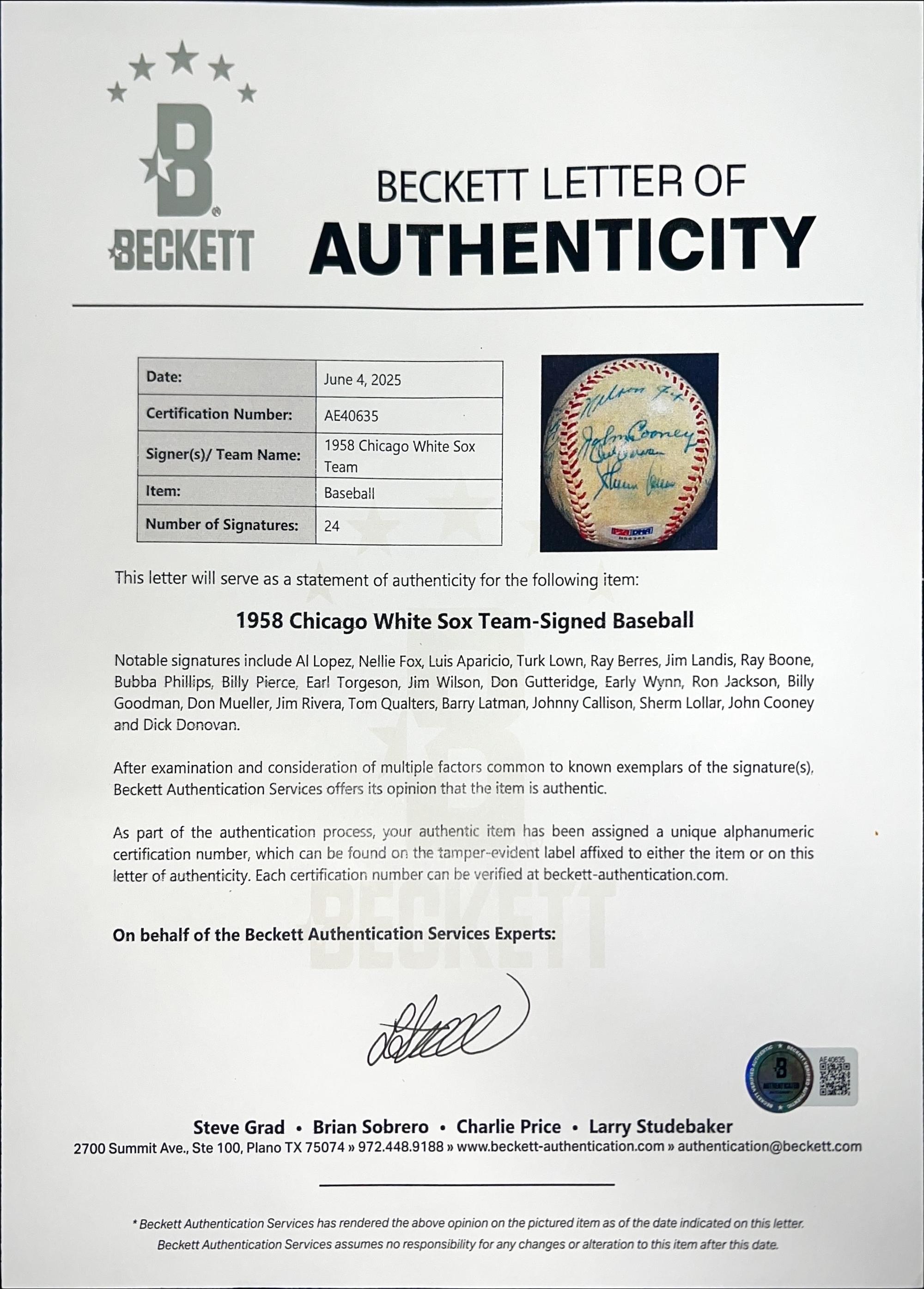 A Large Collection of Chicago White Sox Signed Autograph Items (Beckett Authentication Services)