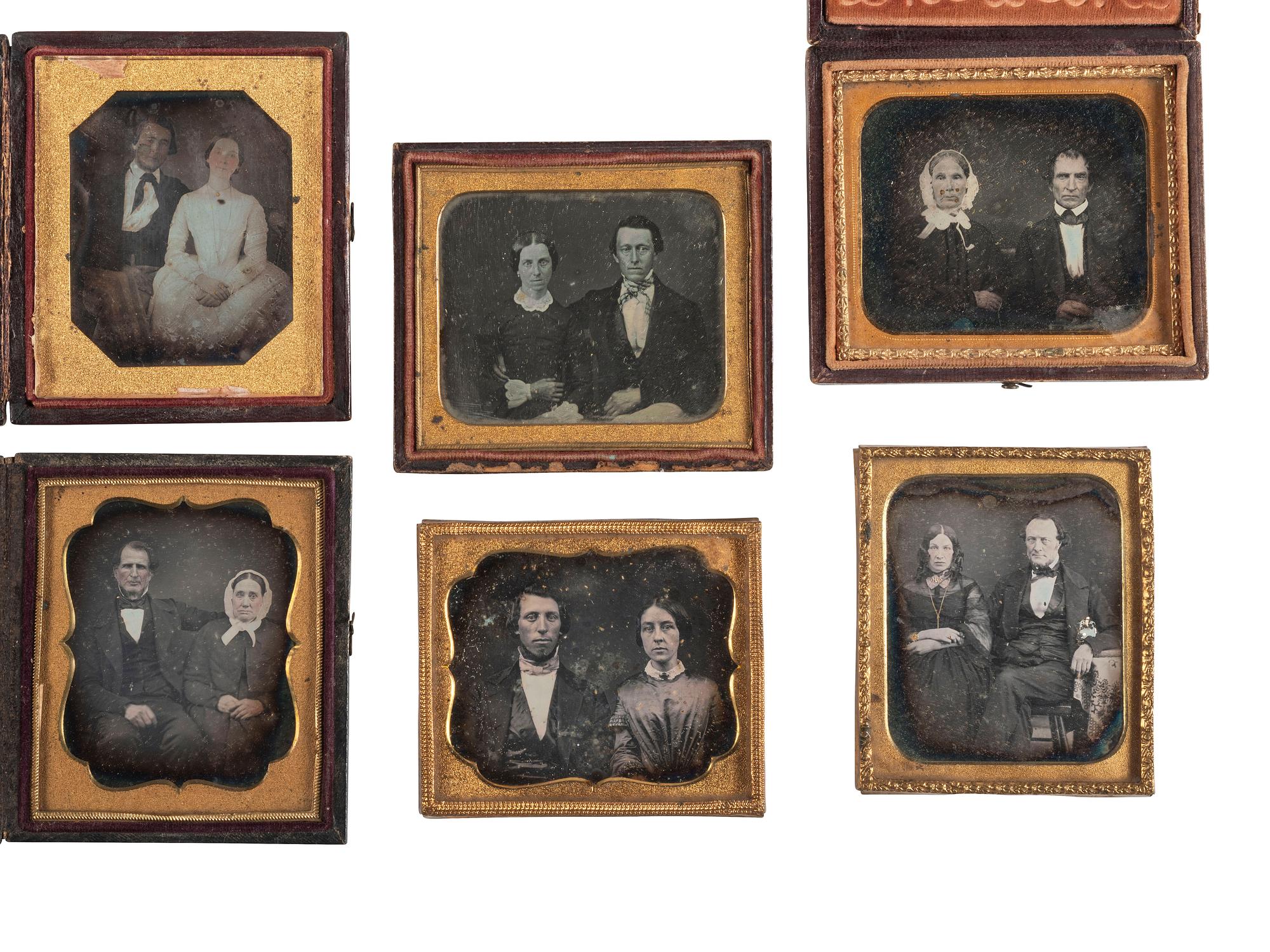 [EARLY PHOTOGRAPHY]. A group of 18 daguerreotype portraits of couples of varying ages, including: