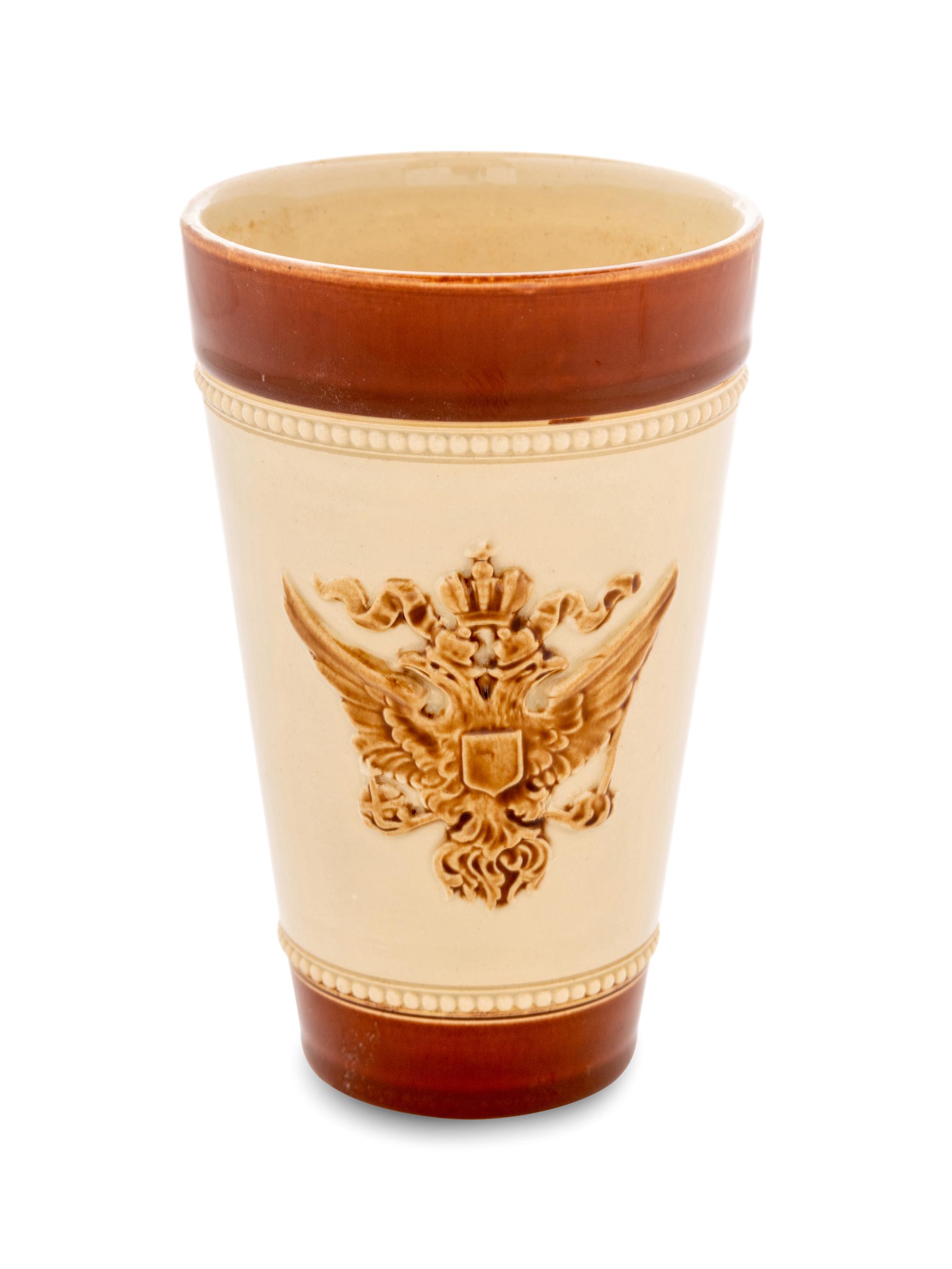 A French Sarreguemines Commemorative Stoneware Tumbler of Russian Interest