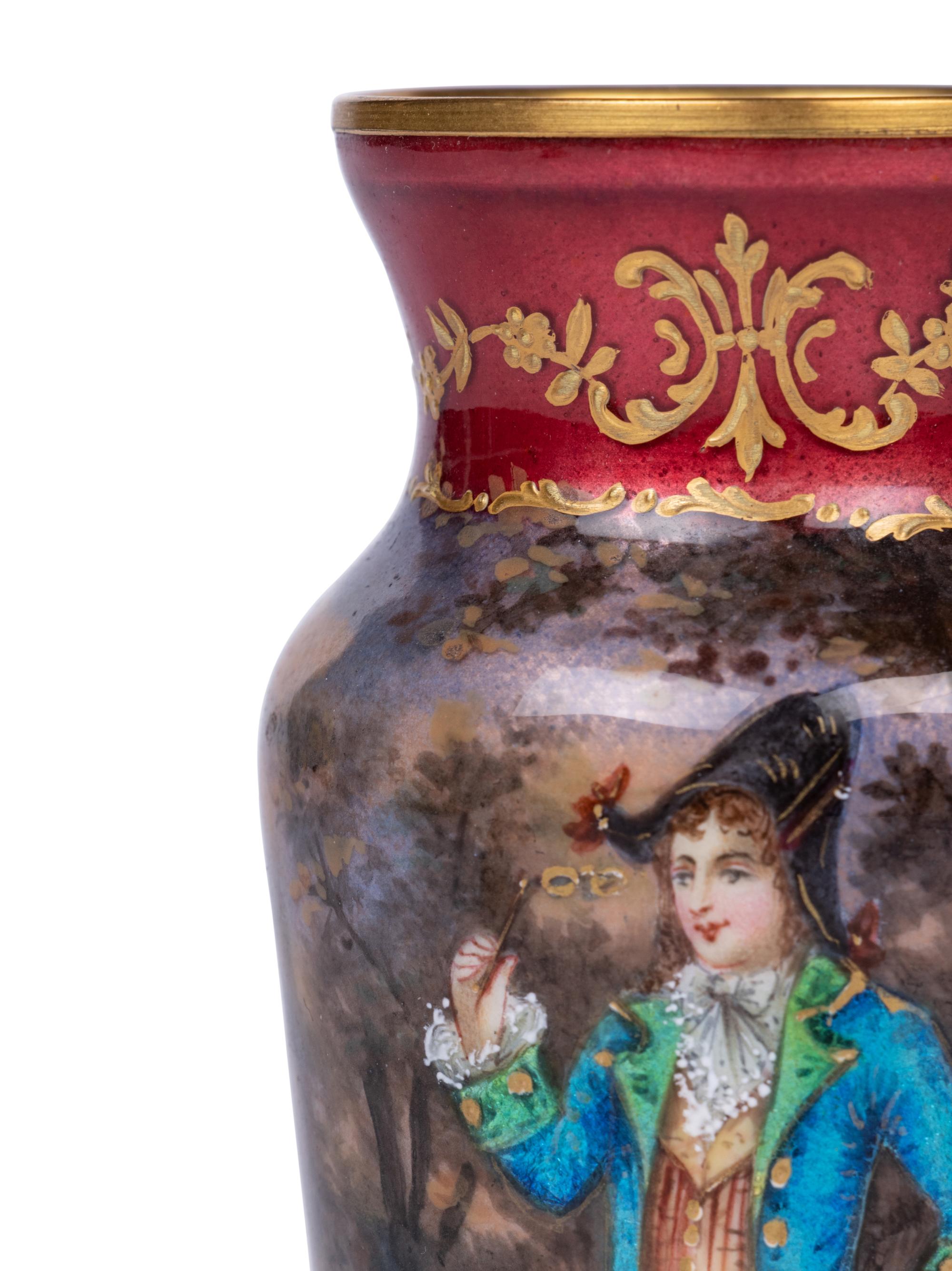 A French Enameled Metal Cabinet Vase
