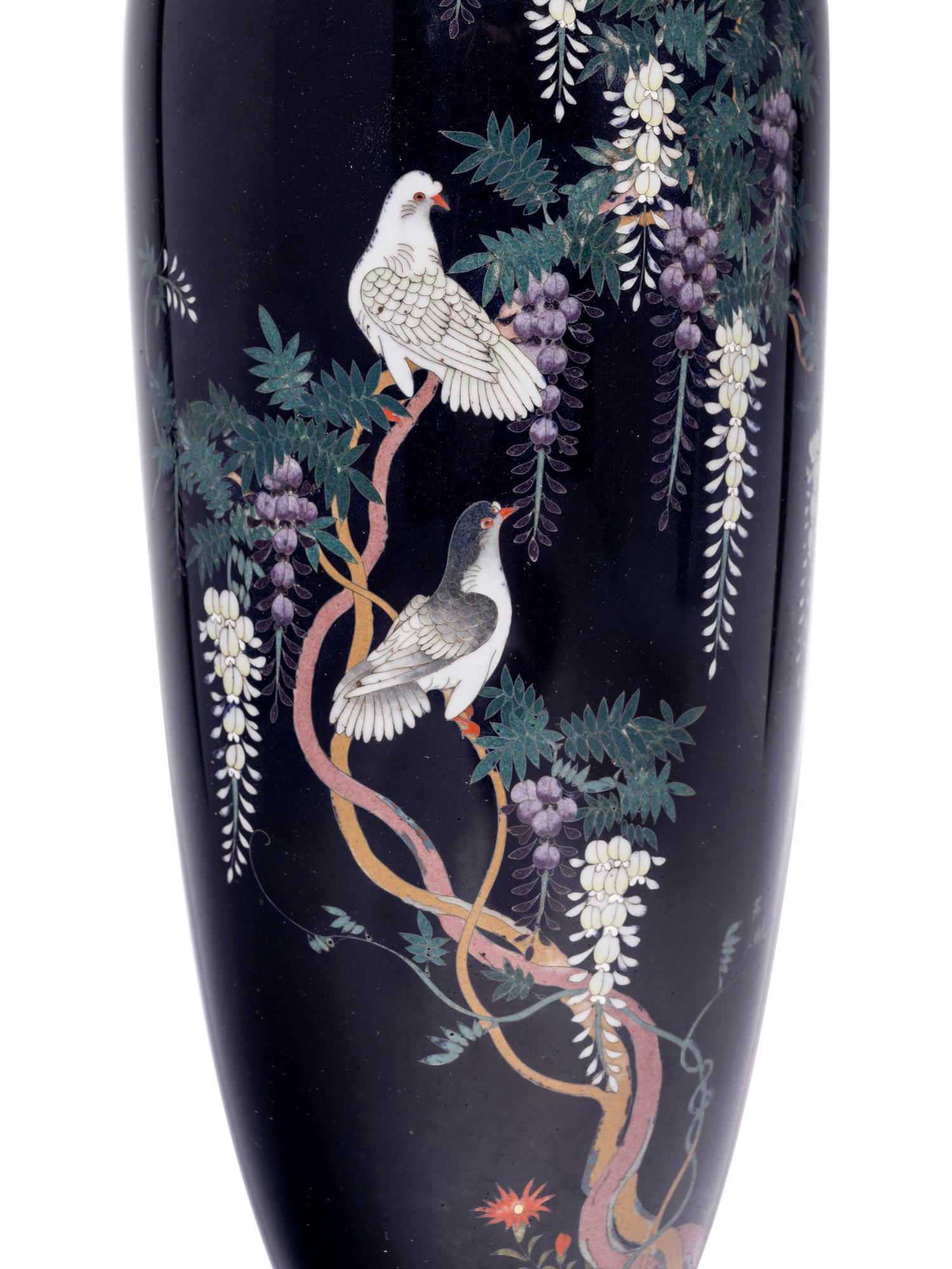 A Pair of Black Ground Cloisonné Vases