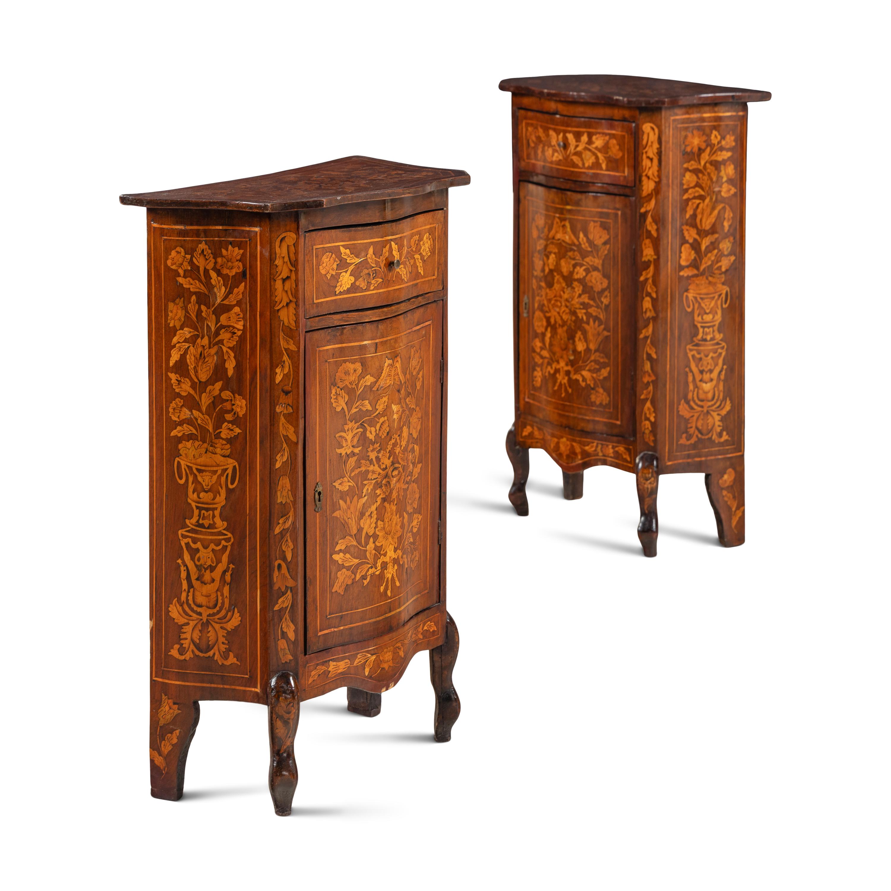 A Pair of Dutch Marquetry Side Cabinets