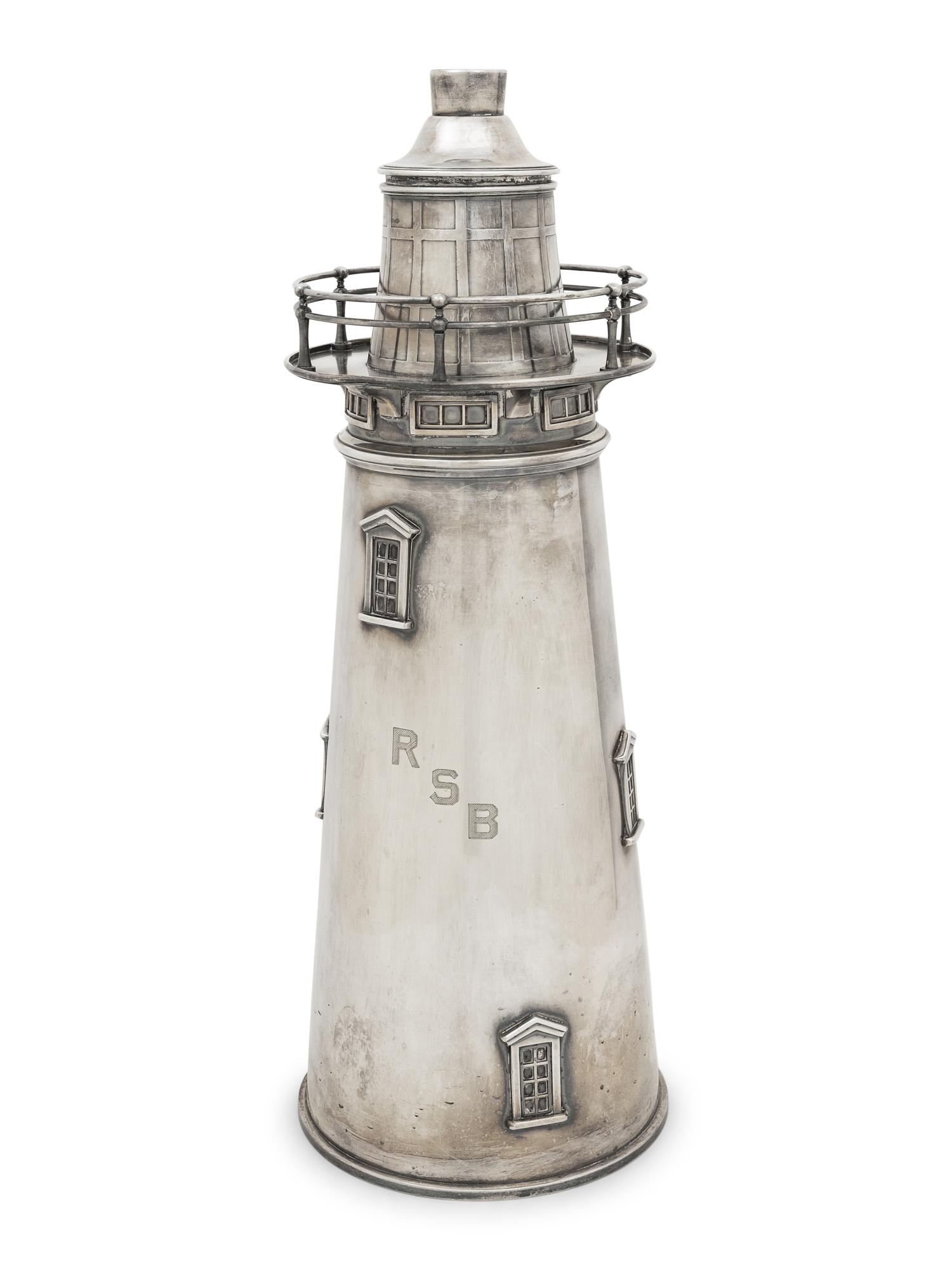 A Large American Silver-Plate Lighthouse Cocktail Shaker