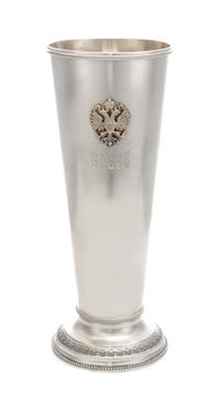 A Russian Silver Beaker, Maker's Mark Obscured, St. Petersburg, Late 19th/Early 20th Century, of tapering cylindrical form, the body wi