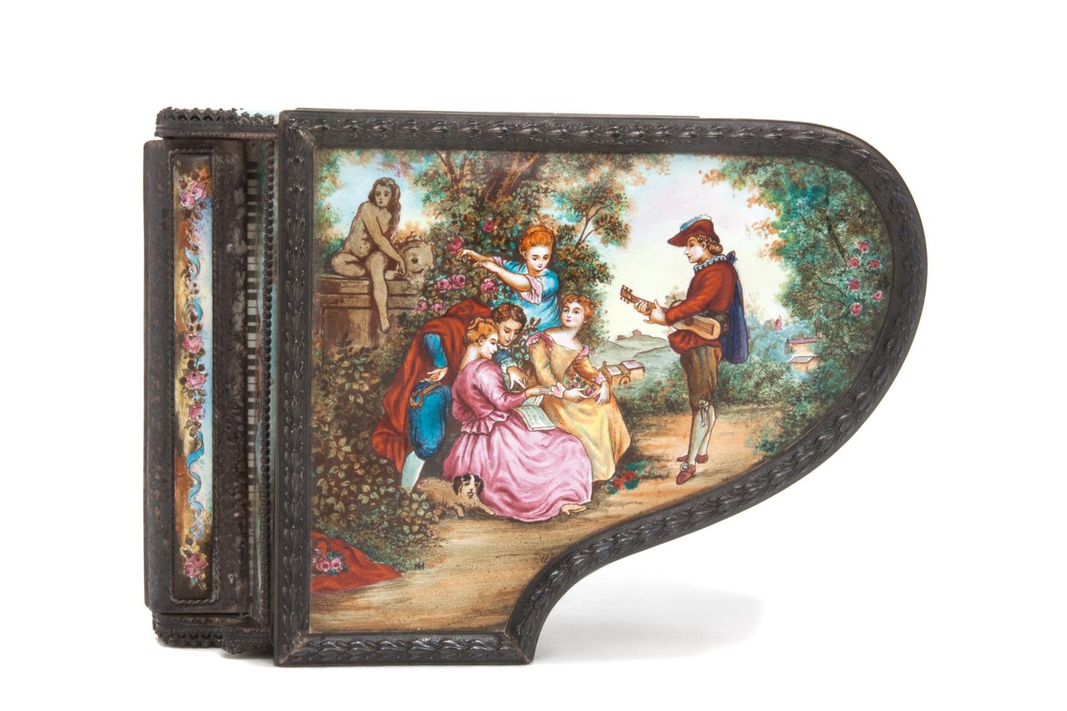 A Viennese Enameled Music Box Length 7 inches.