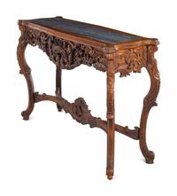 An Italian Carved Walnut Marble-Top Console Table