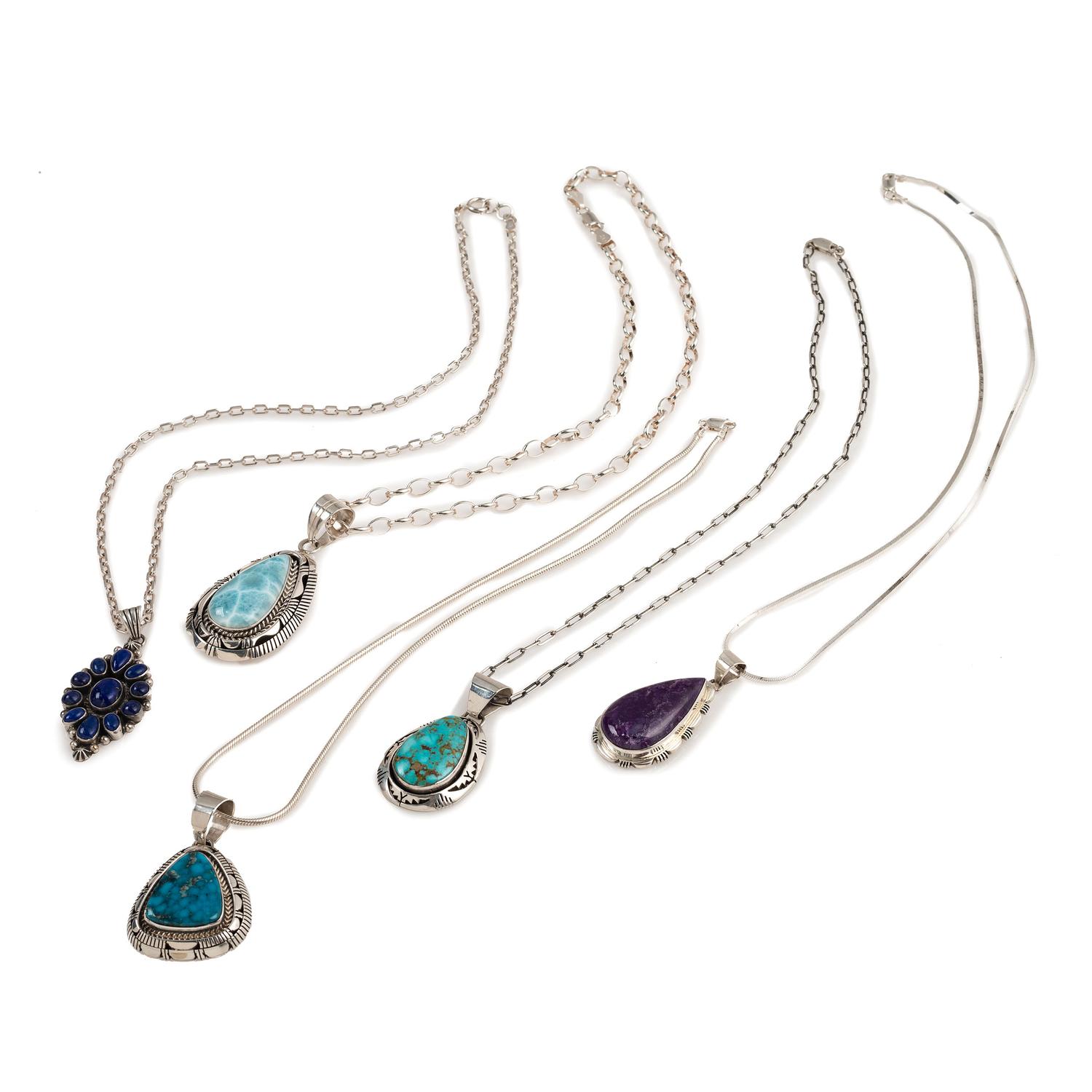 Navajo Sterling Silver Pendants with Inlay