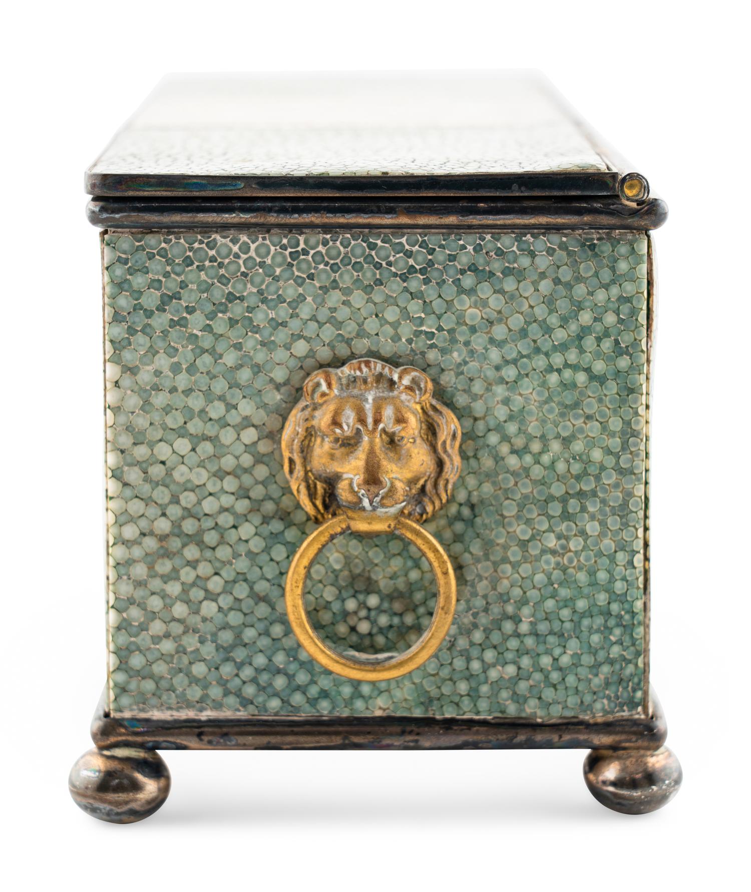 A Regency Silvered Metal and Shagreen Inkwell