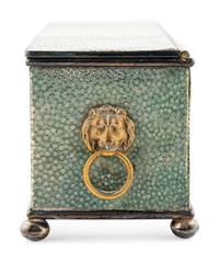 A Regency Silvered Metal and Shagreen Inkwell