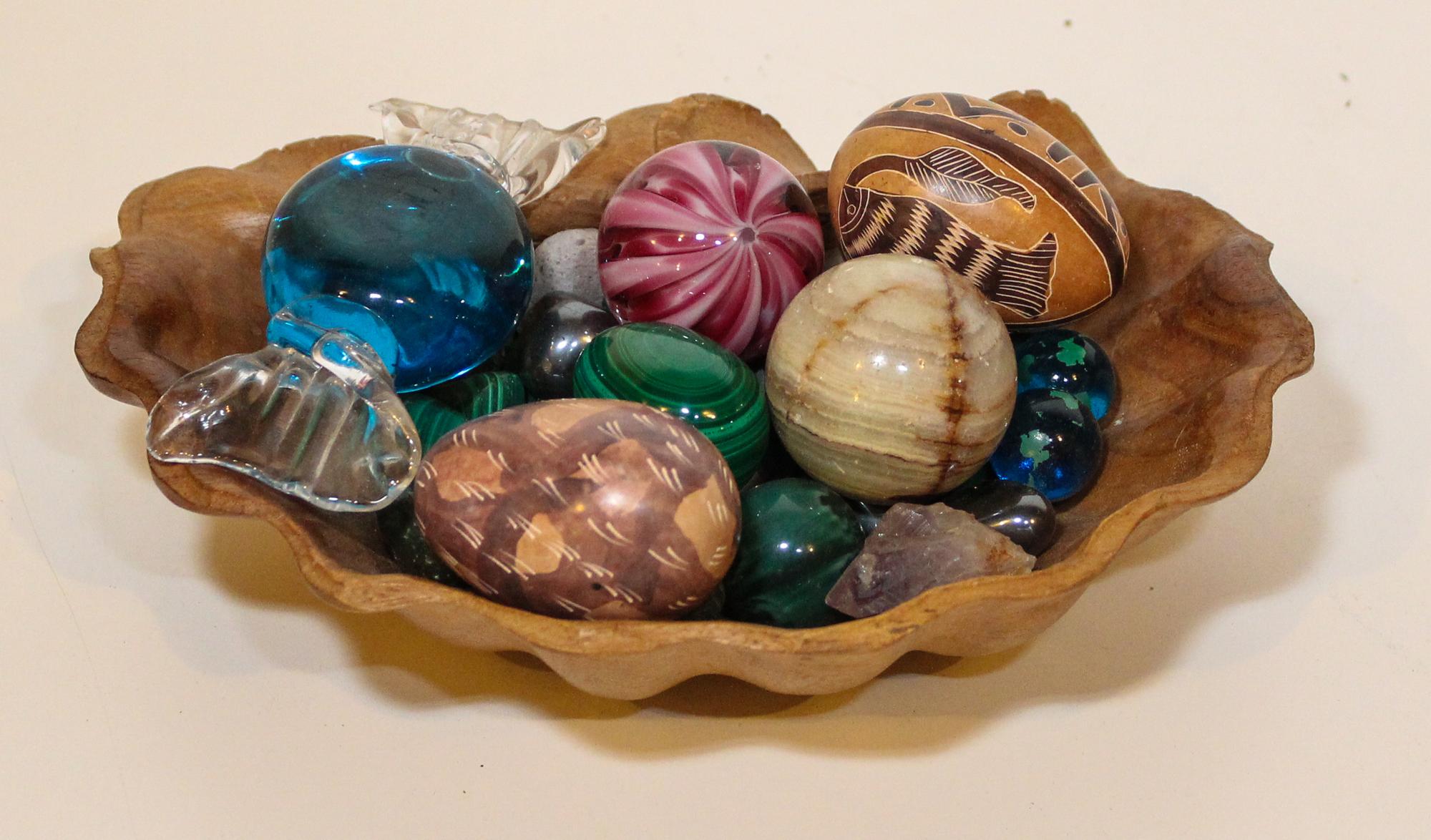 Fifteen Mineral and Crystal Specimens. Width of widest 11 inches.