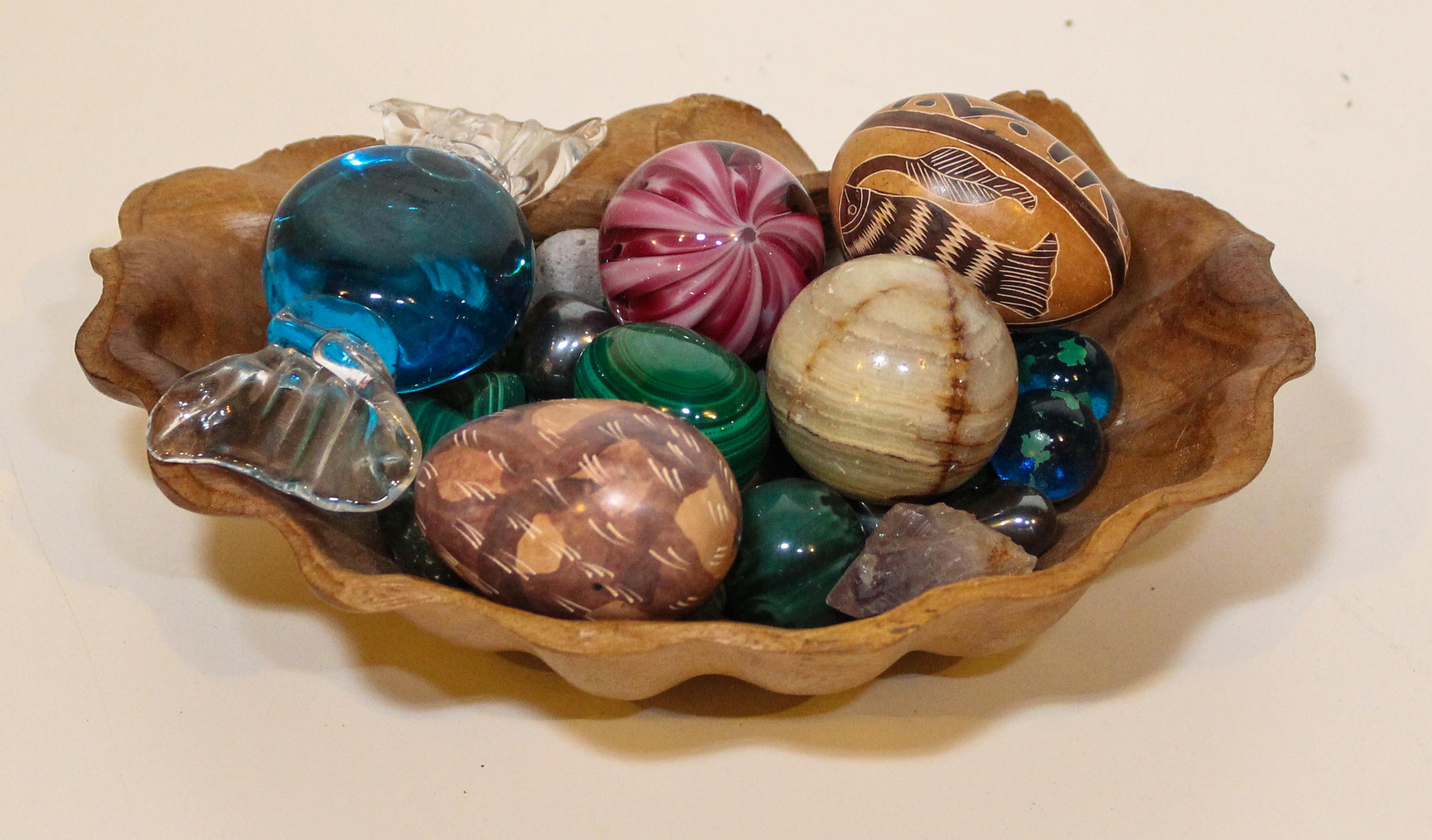 Fifteen Mineral and Crystal Specimens. Width of widest 11 inches.