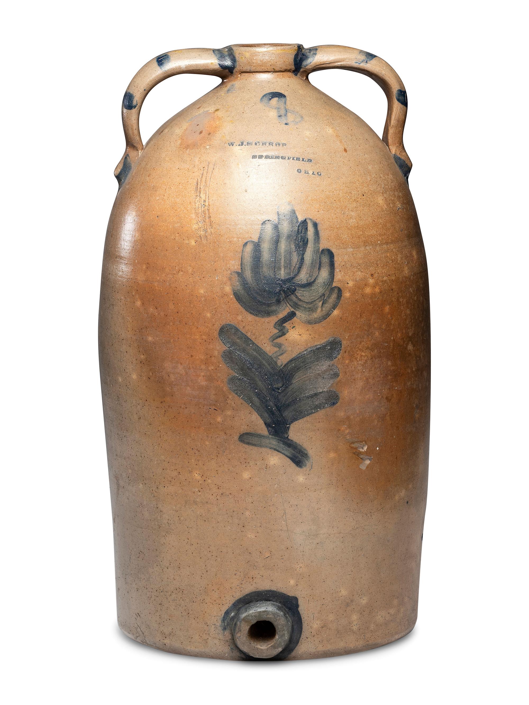 A Schrop Eight-Gallon Cobalt Decorated Stoneware Cooler