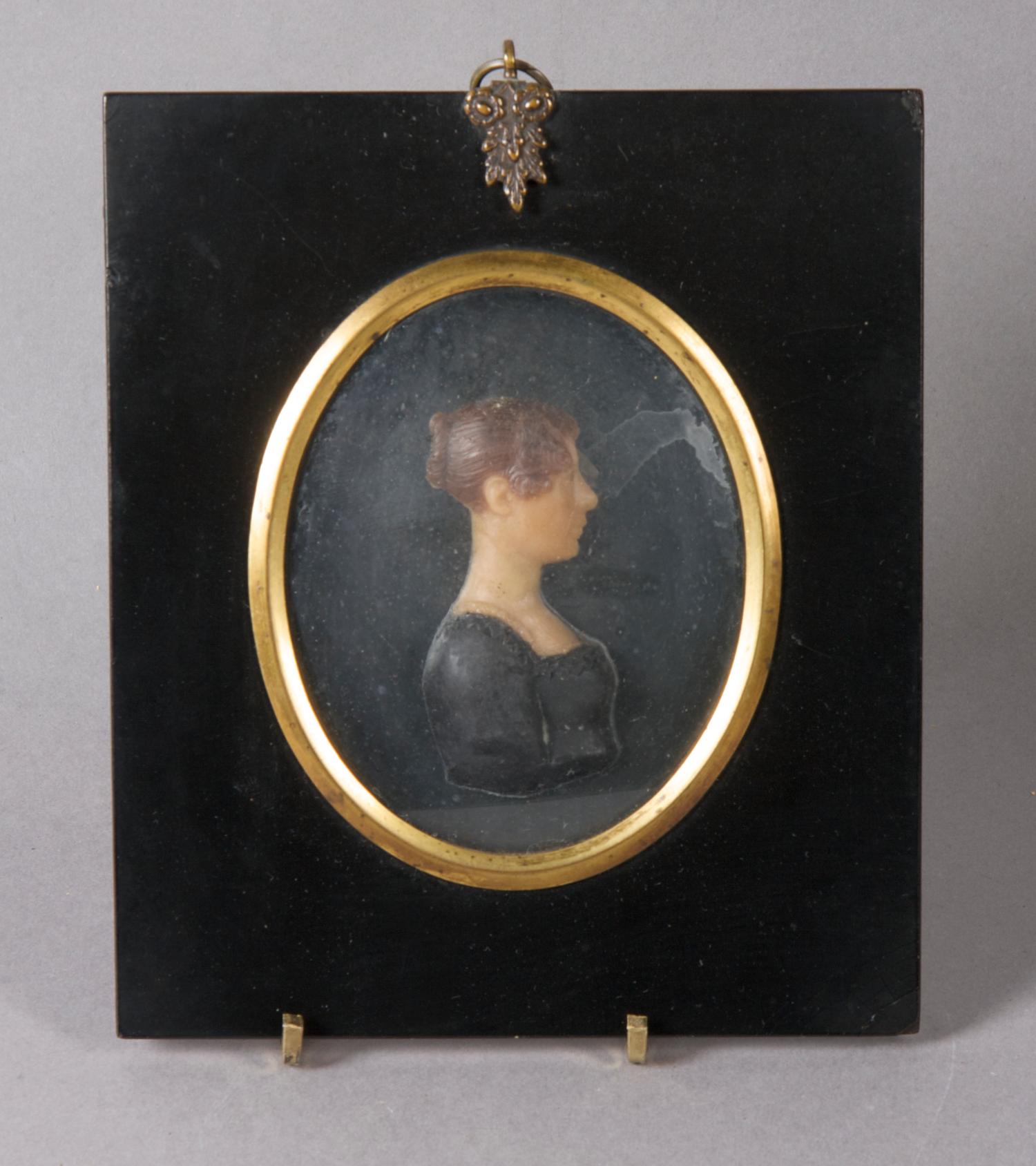An English Wax Profile Bust, Height overall 6 1/4 inches.