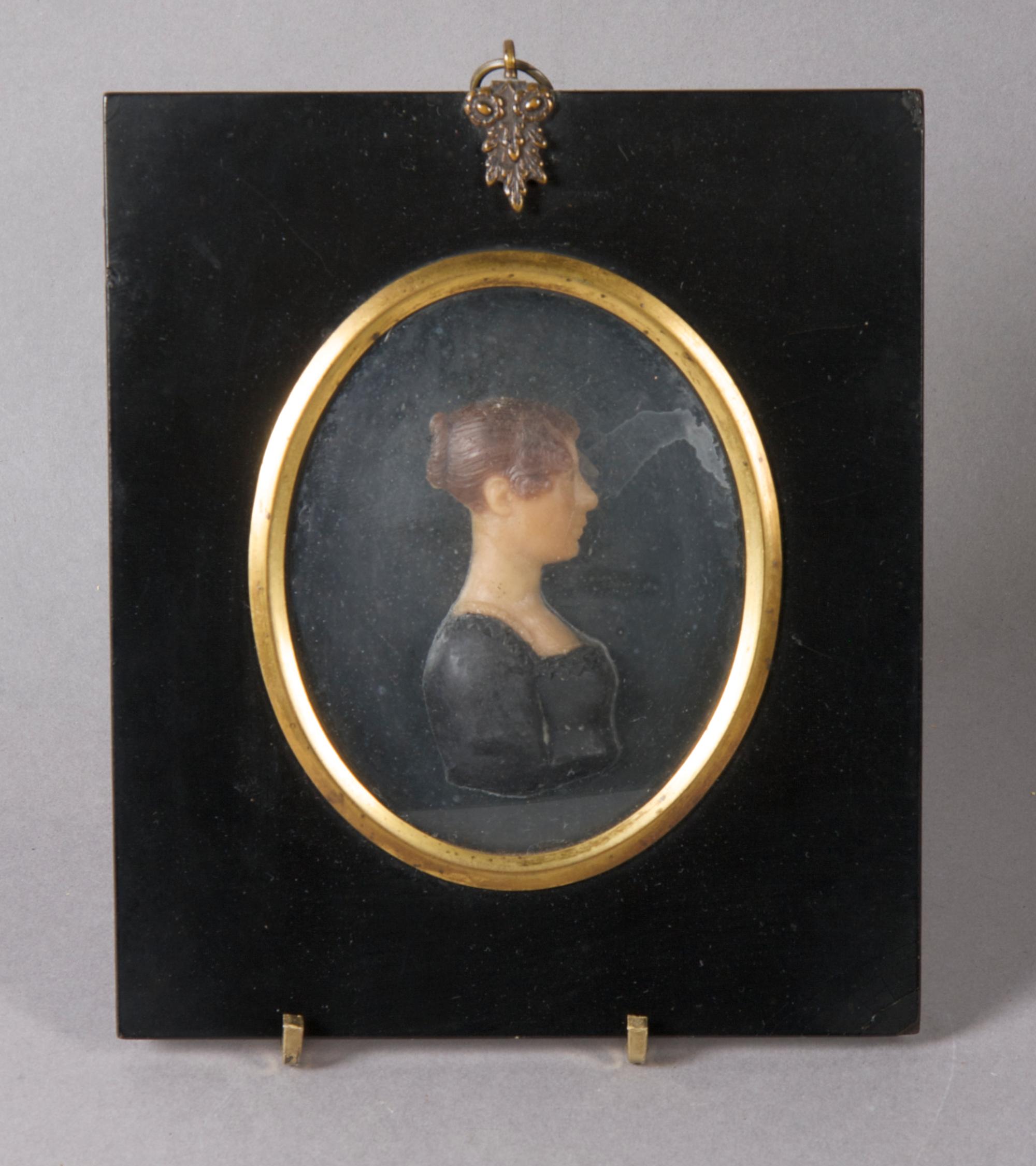 An English Wax Profile Bust, Height overall 6 1/4 inches.