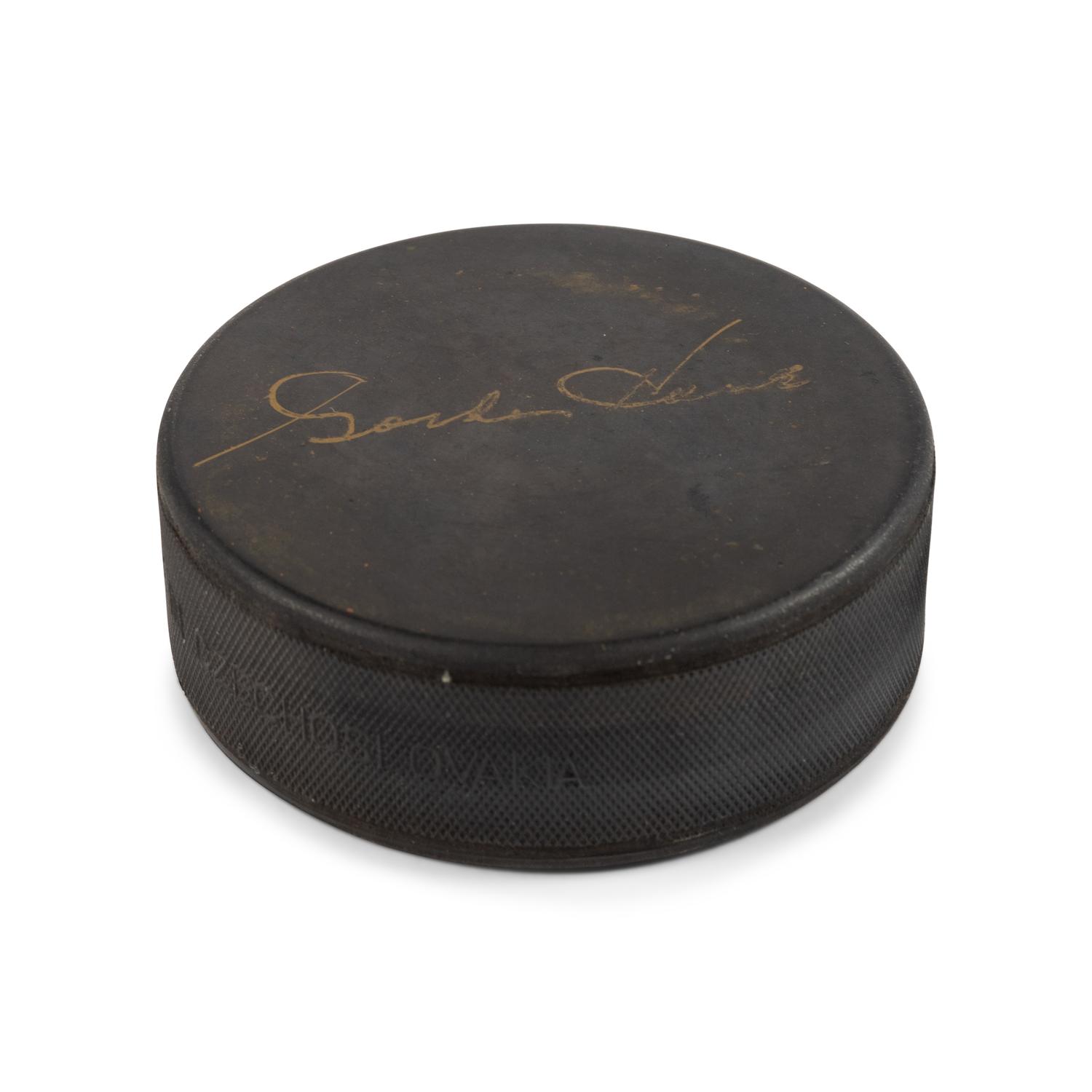 A Gordie Howe Signed Autograph Hockey Stick and Puck (Beckett Authentication Services Certified),
