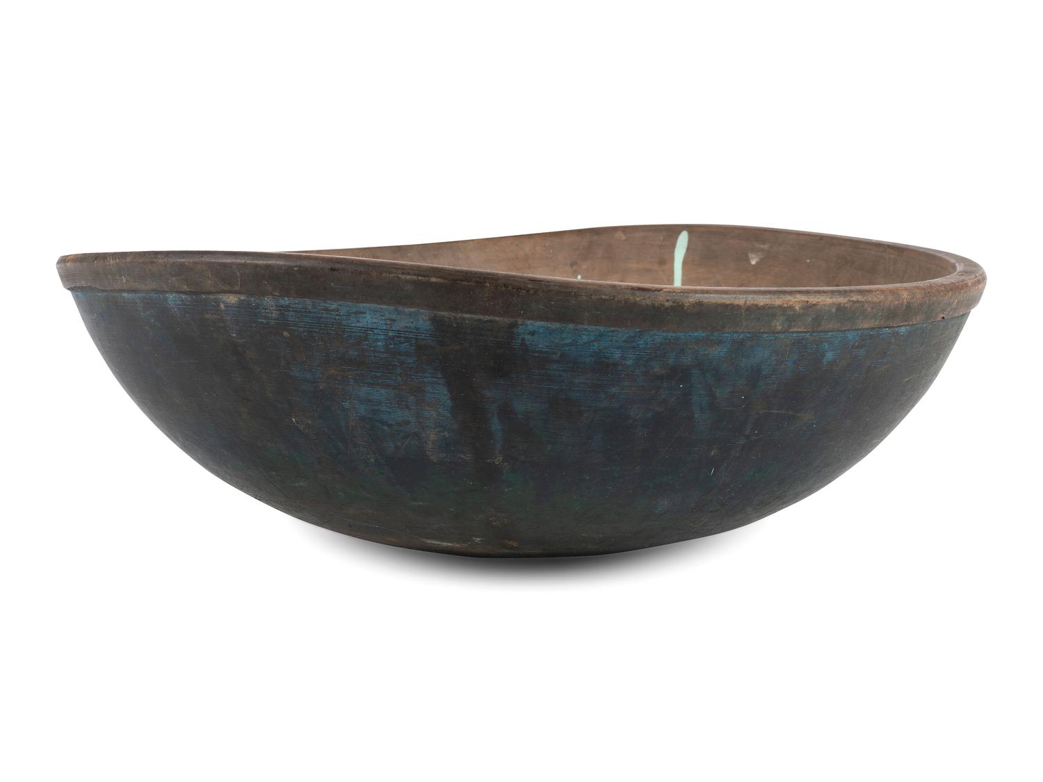 A Turned Wood Bowl in Blue Paint