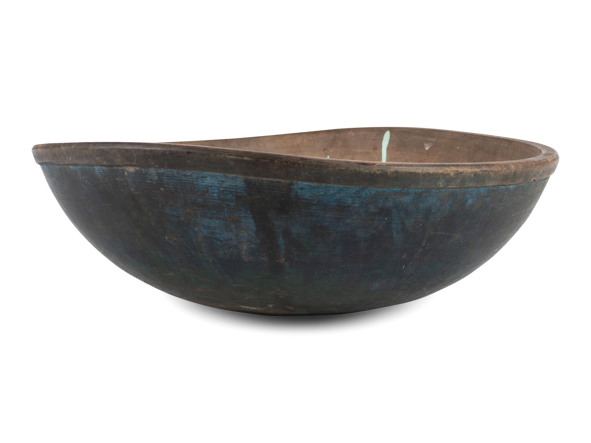 A Turned Wood Bowl in Blue Paint