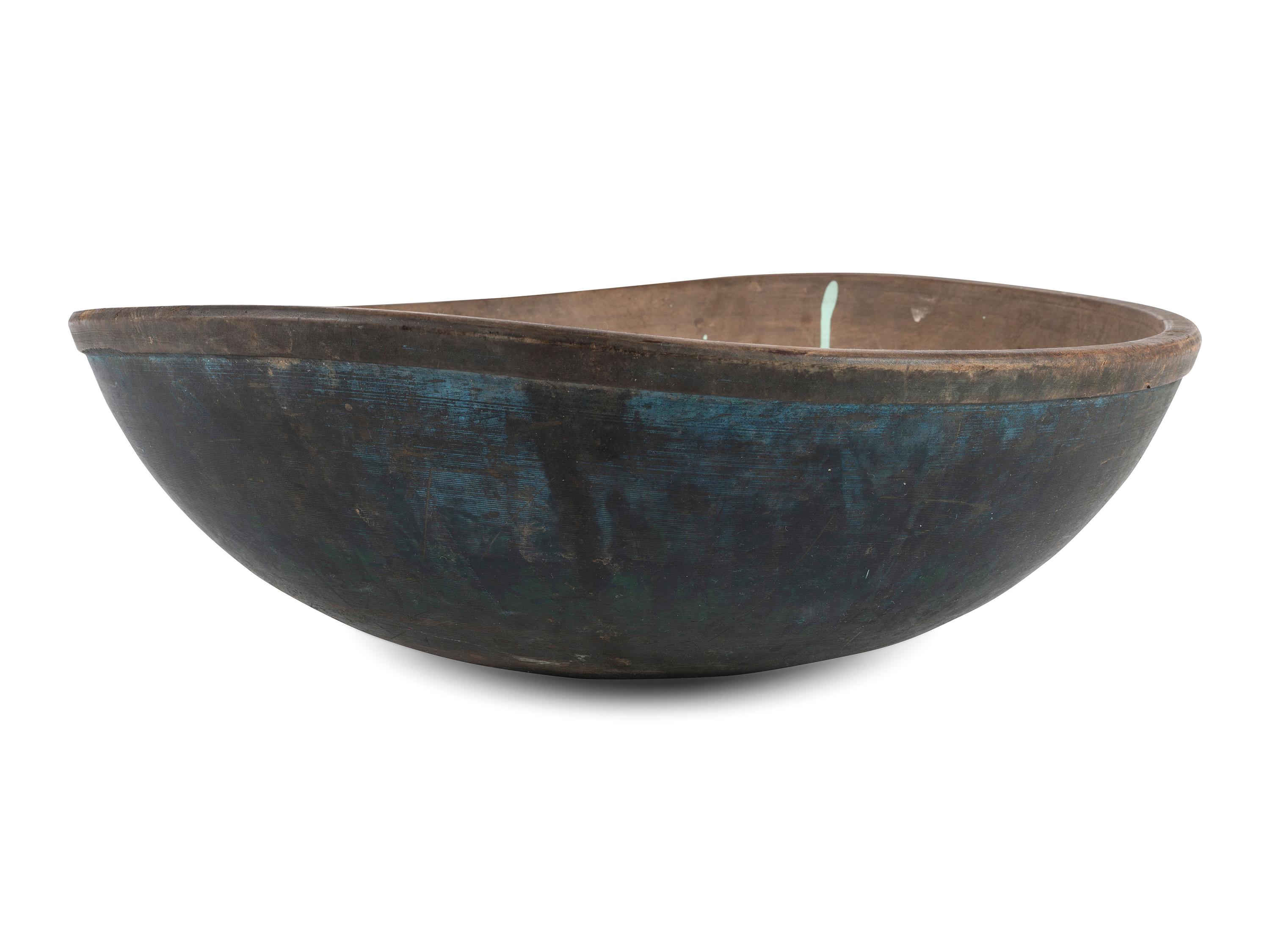 A Turned Wood Bowl in Blue Paint