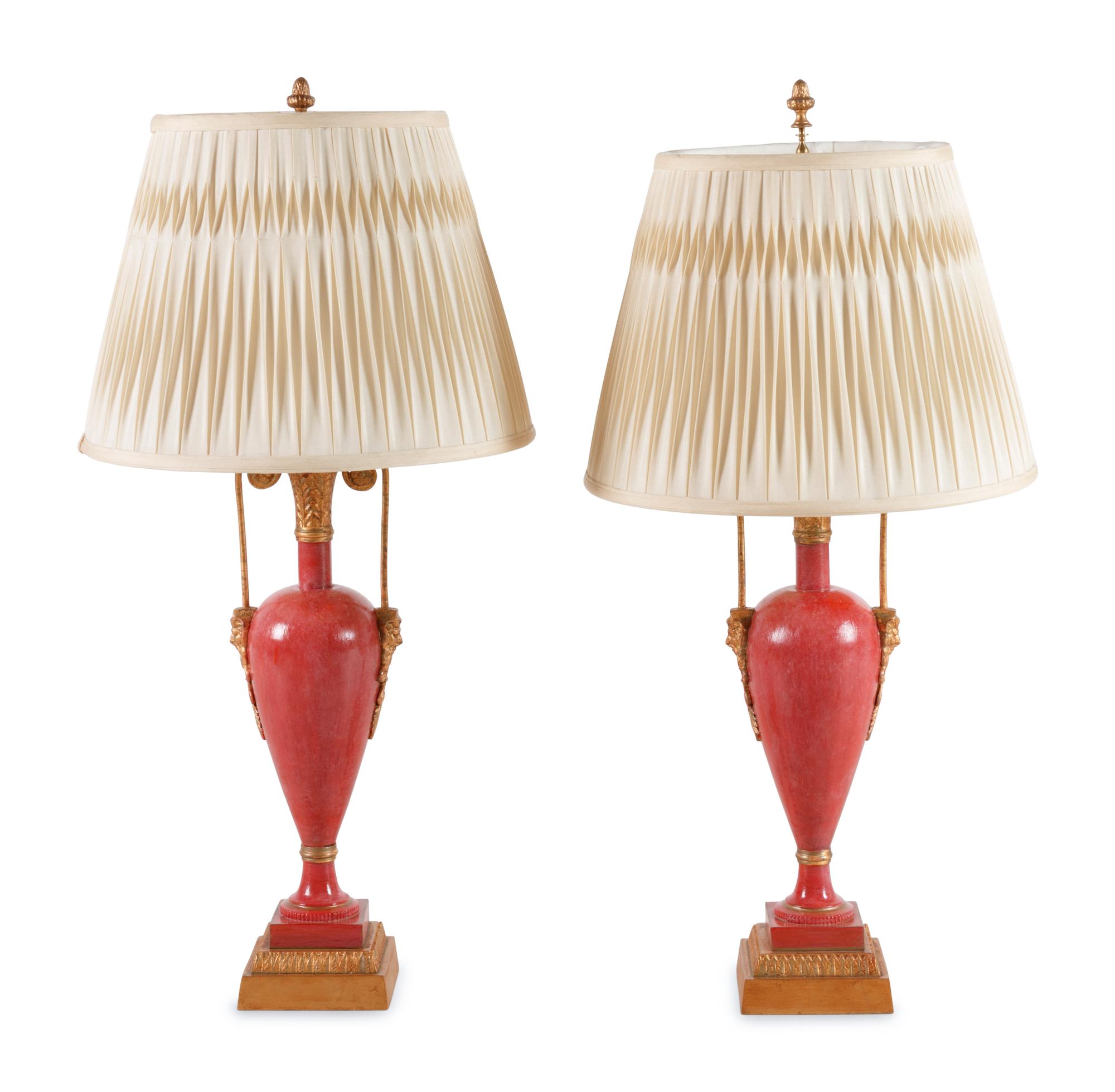 A Pair of Neoclassical Style Gilt Metal Mounted Urns Fitted as Lamps