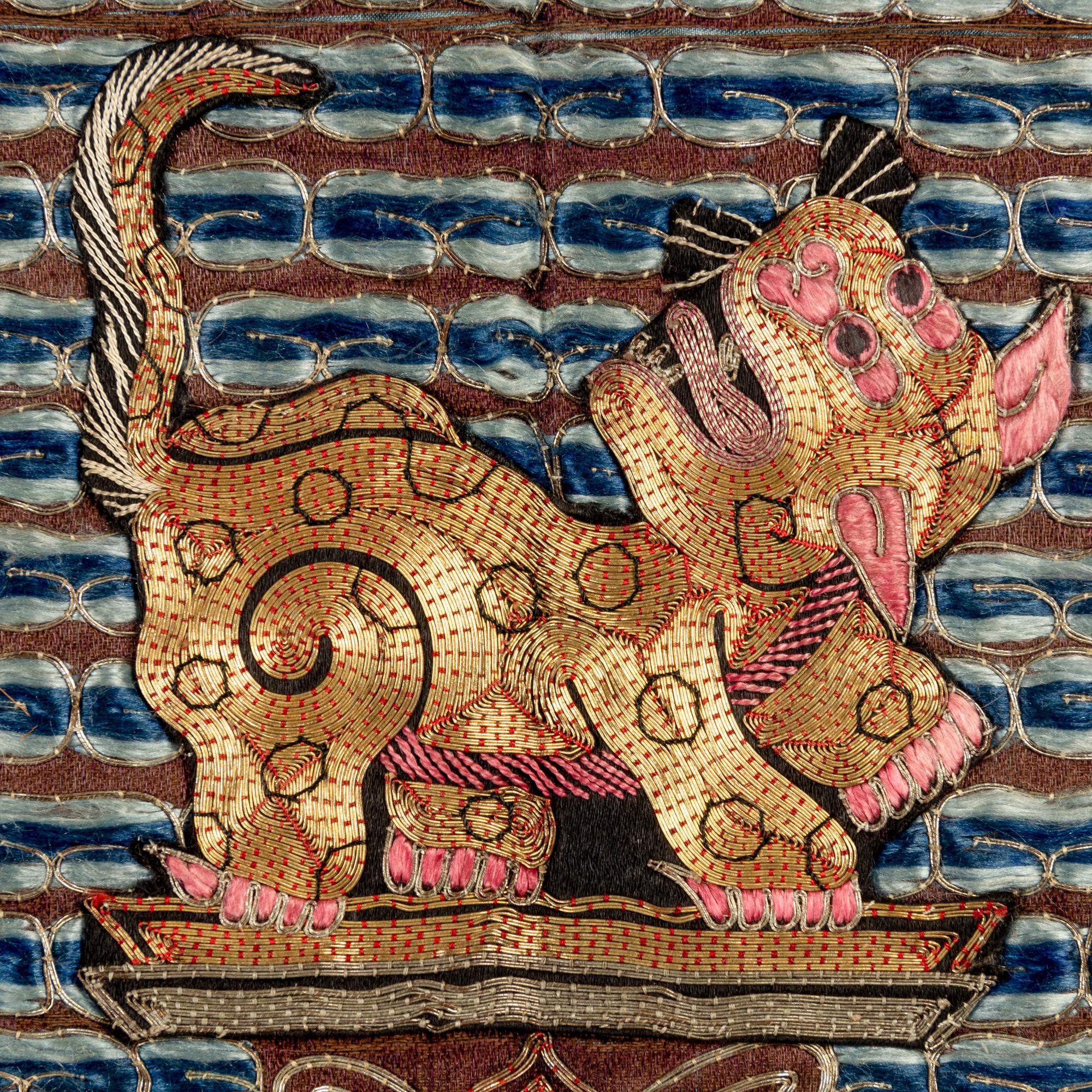 Five Chinese Embroidered Silk Military Official's Rank Badges, Buzi , 19th Century 清中晚期 刺綉補子五幅