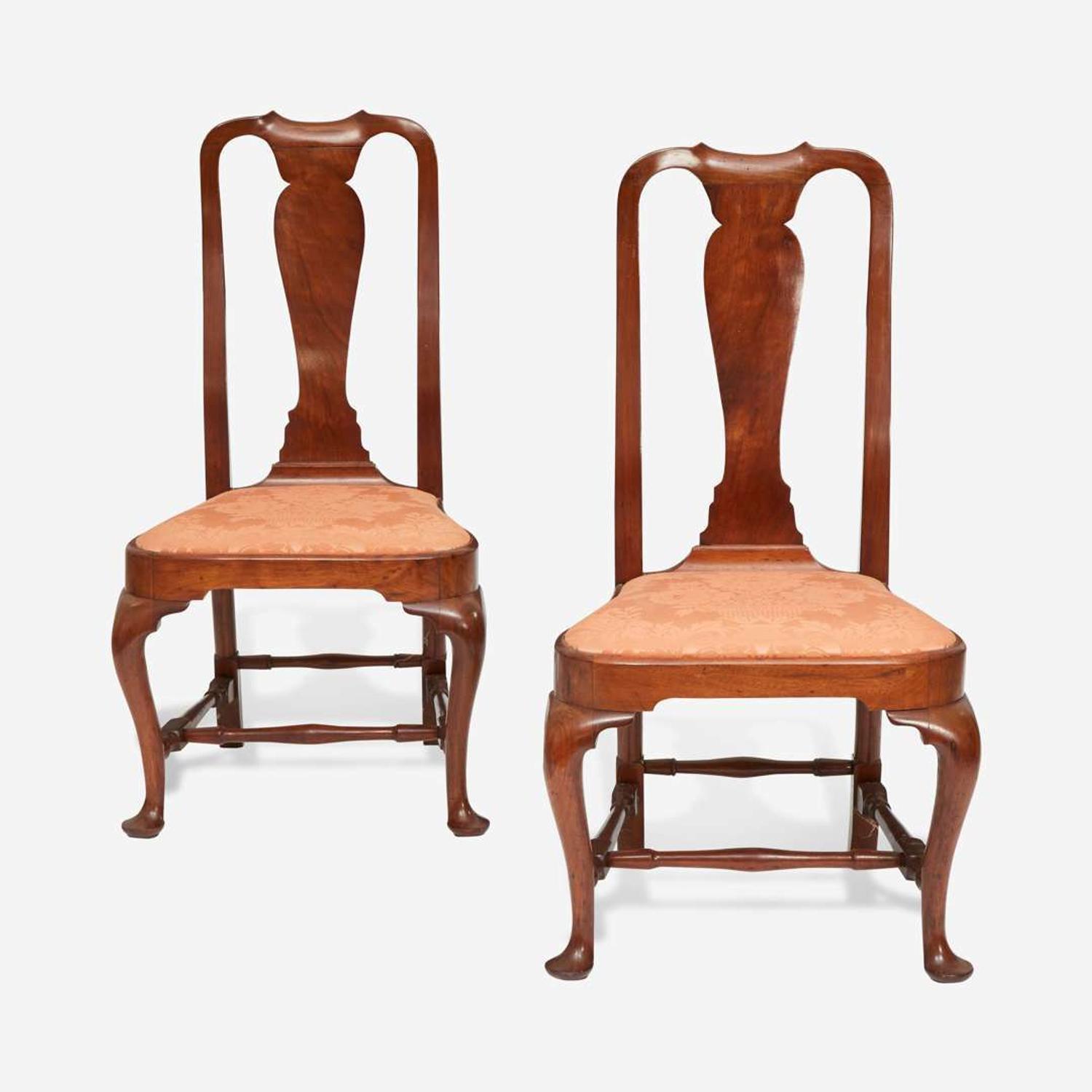 A pair of Queen Anne carved walnut compass-seat side chairs Boston, MA, circa 1745