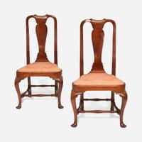 A pair of Queen Anne carved walnut compass-seat side chairs Boston, MA, circa 1745