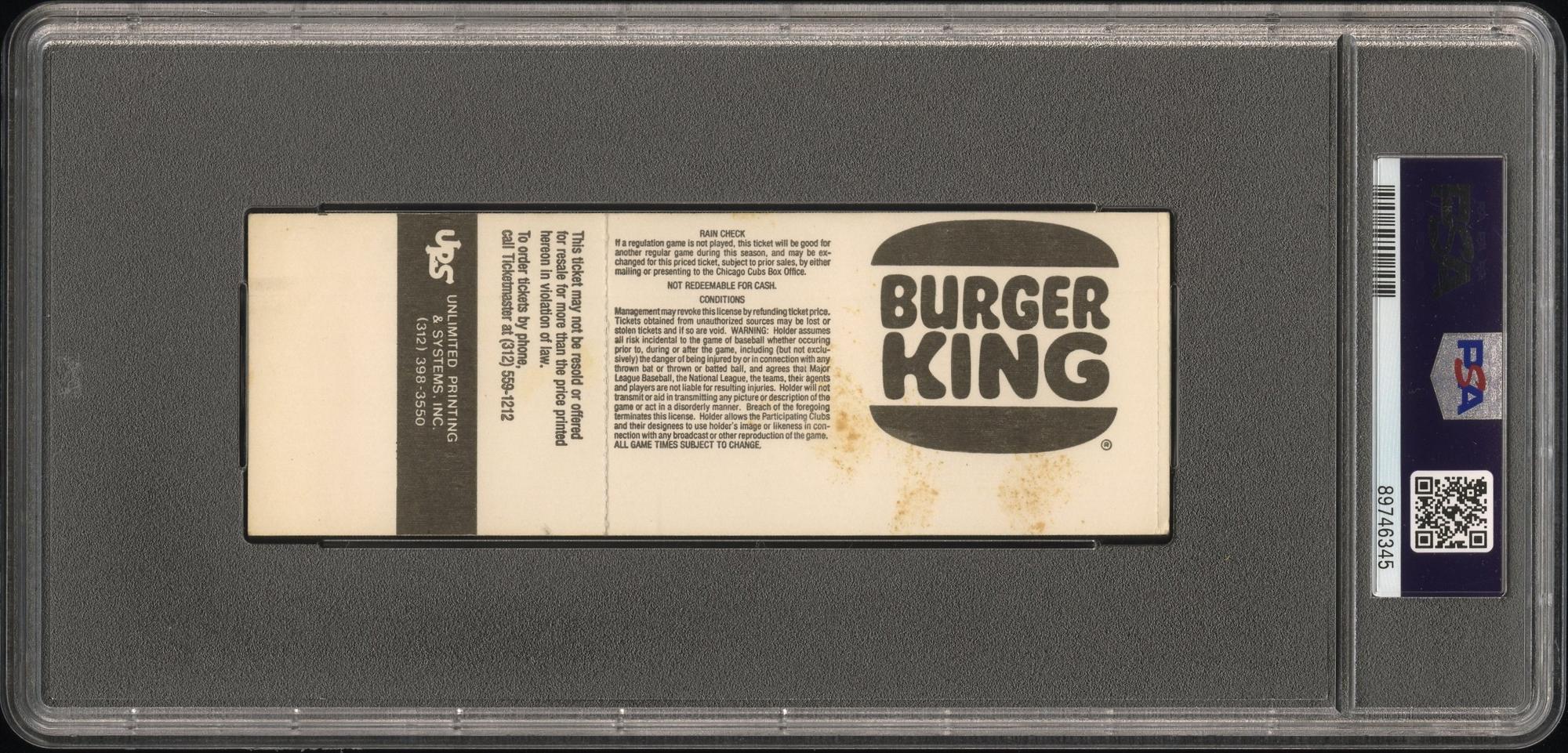 An August 9, 1988 Chicago Cubs Wrigley Field First Official Night Game Full Ticket (PSA 5 EX)