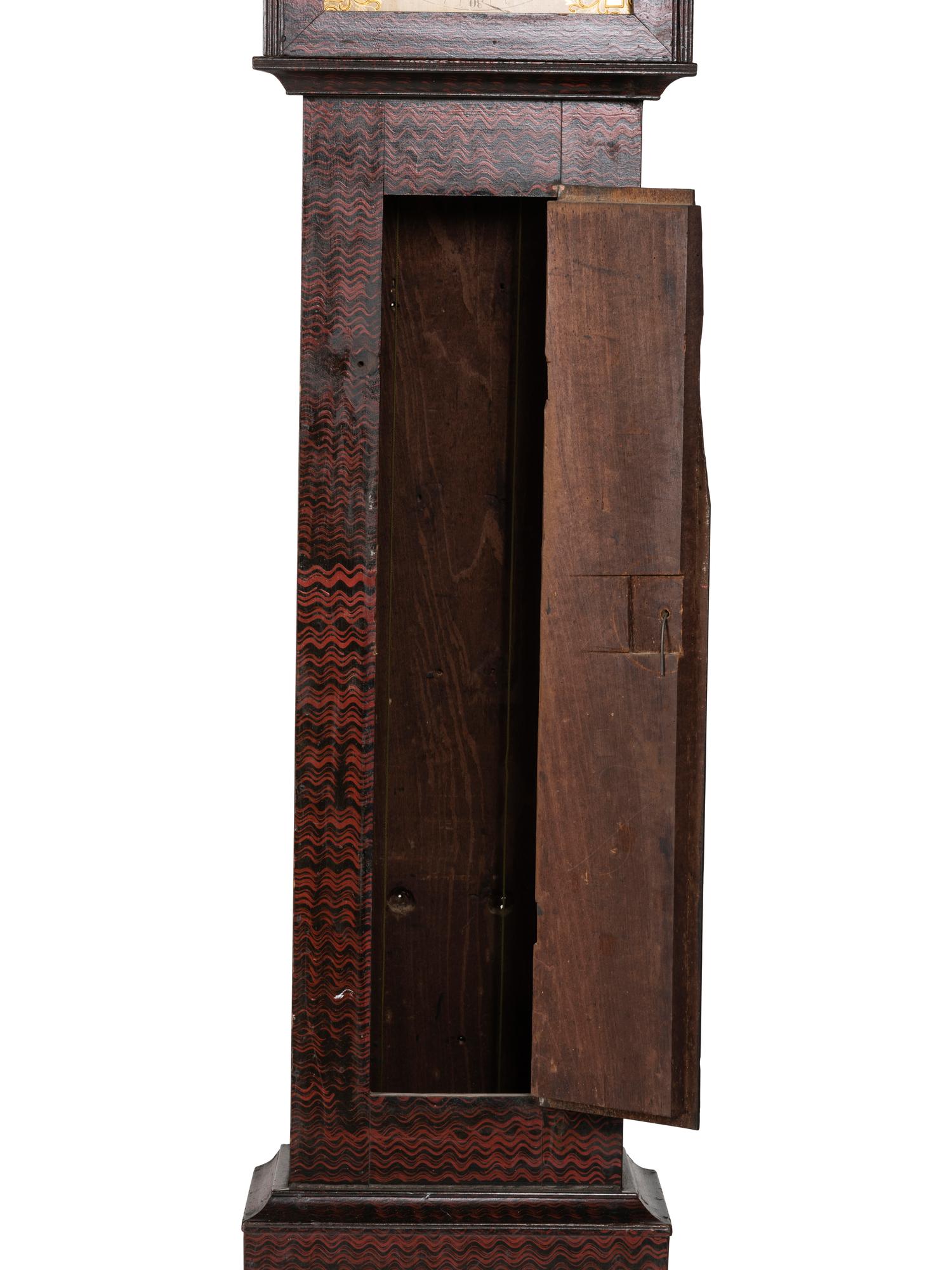 A Federal Red Grain-Painted Case Clock