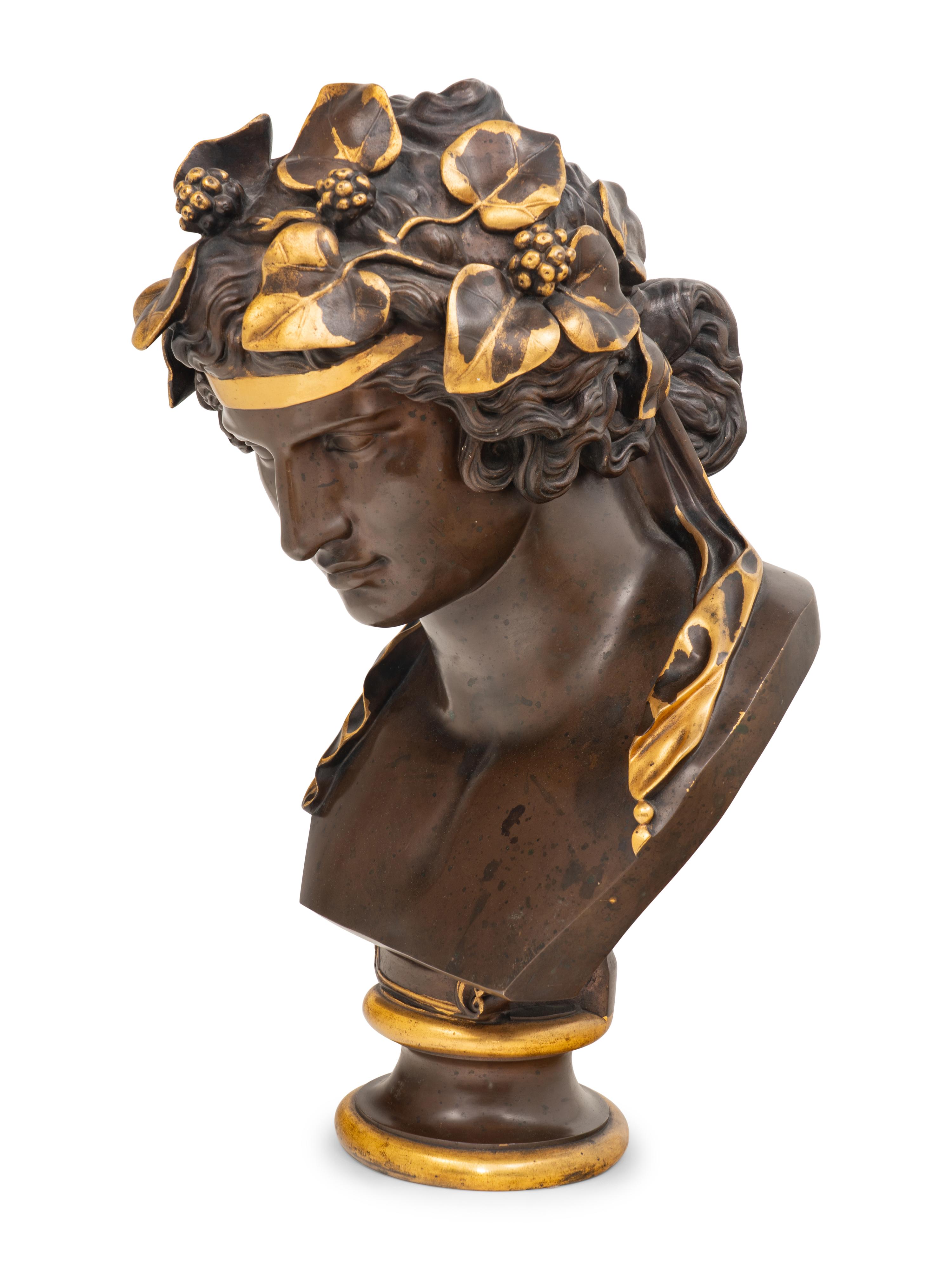 A Bronze and Parcel Gilt Bust of Antinous as Dionysus