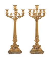 A Pair of Louis Philippe Gilt Bronze Five-Light Candelabra