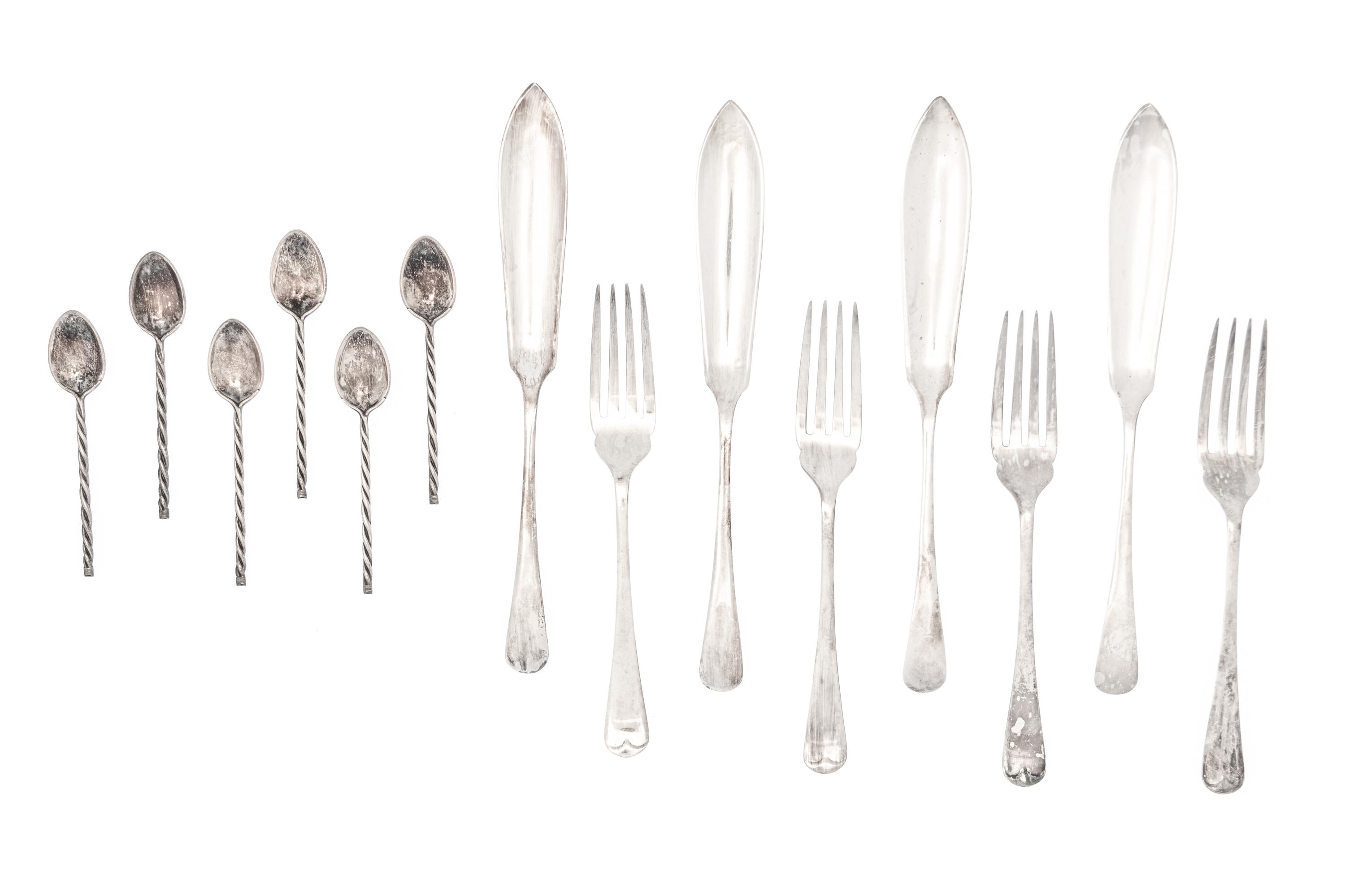 Two Cased Sets of Silver and Silver-Plate Flatware Articles