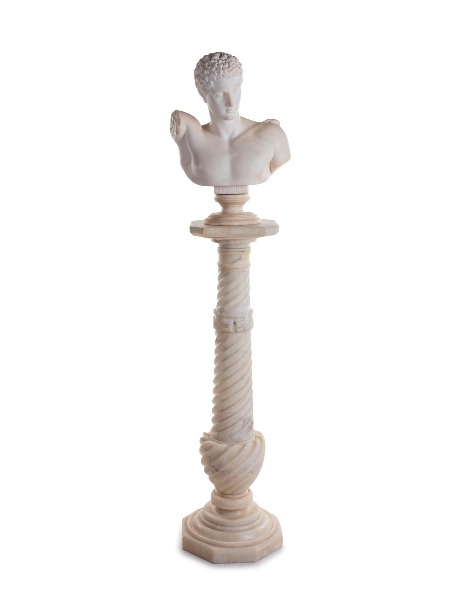 An Italian Carved Alabaster Hermes of Praxiteles After the Antique