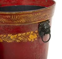 A Pair of French Red and Gilt Tole Peinte Cache Pots